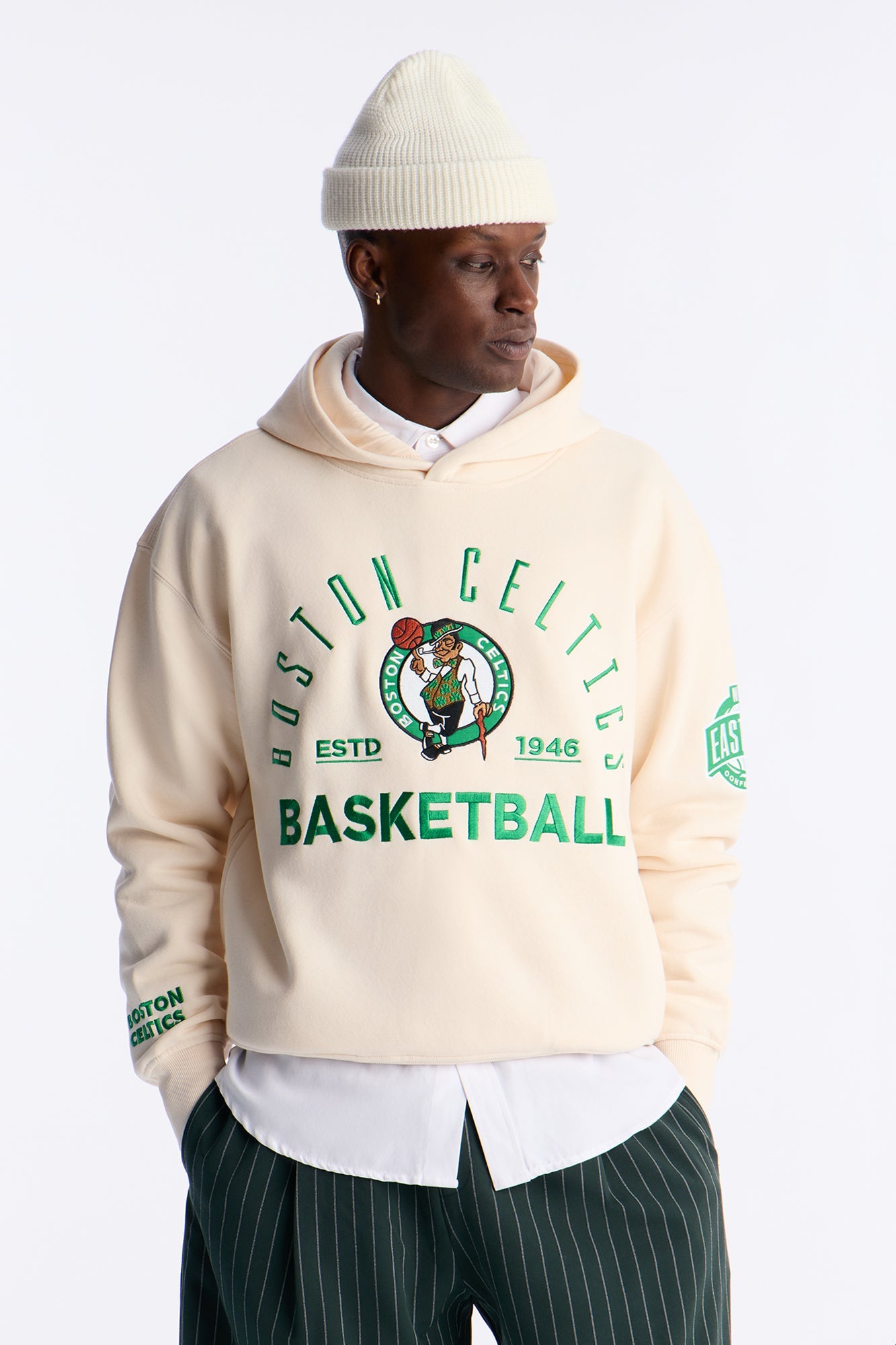 Celtics Embroidered Oversized Hoodie - Cream - image 1