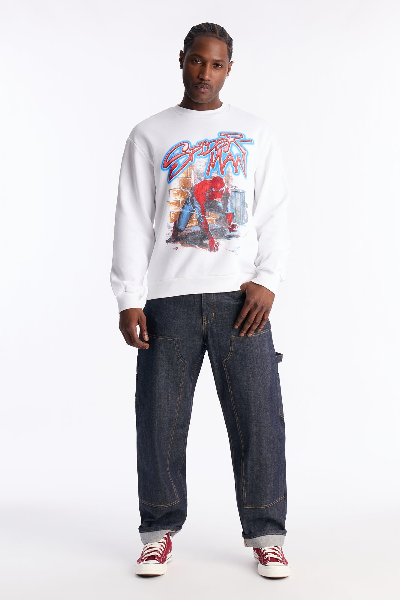 Marvel Spiderman Crawling Spider Crew Neck Sweatshirt - White - image 2