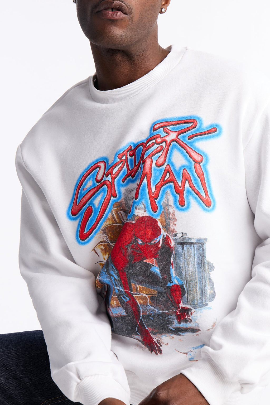 Marvel Spiderman Crawling Spider Crew Neck Sweatshirt - White - image 3