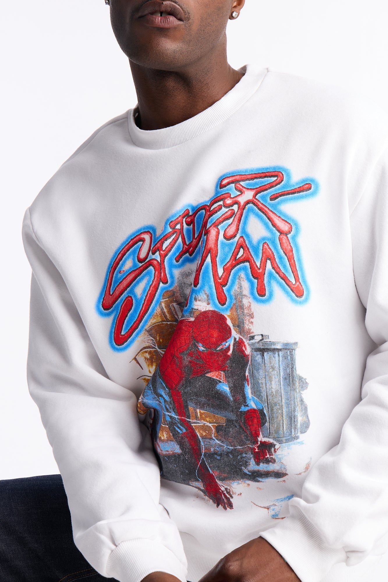 Marvel Spiderman Crawling Spider Crew Neck Sweatshirt - White - image 3