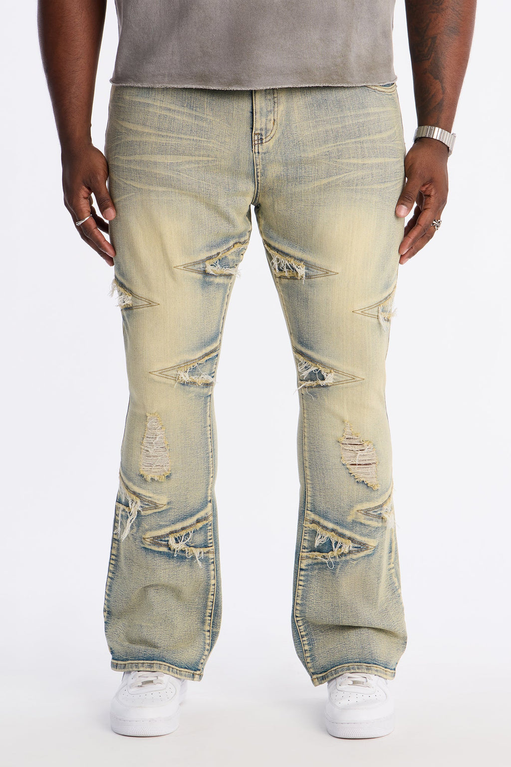 Stacked Skinny Flare Triangle Fray Jeans - Light Wash - image 1