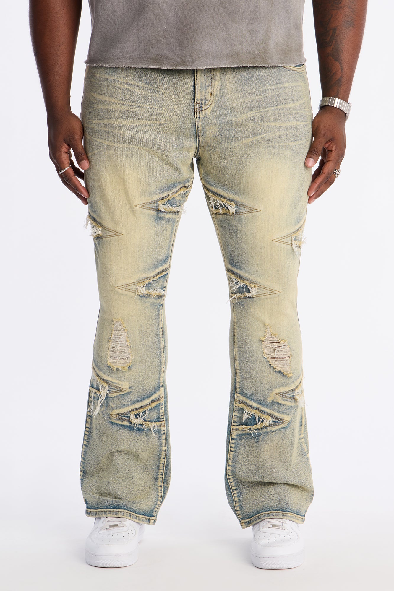 Stacked Skinny Flare Triangle Fray Jeans - Light Wash - image 1