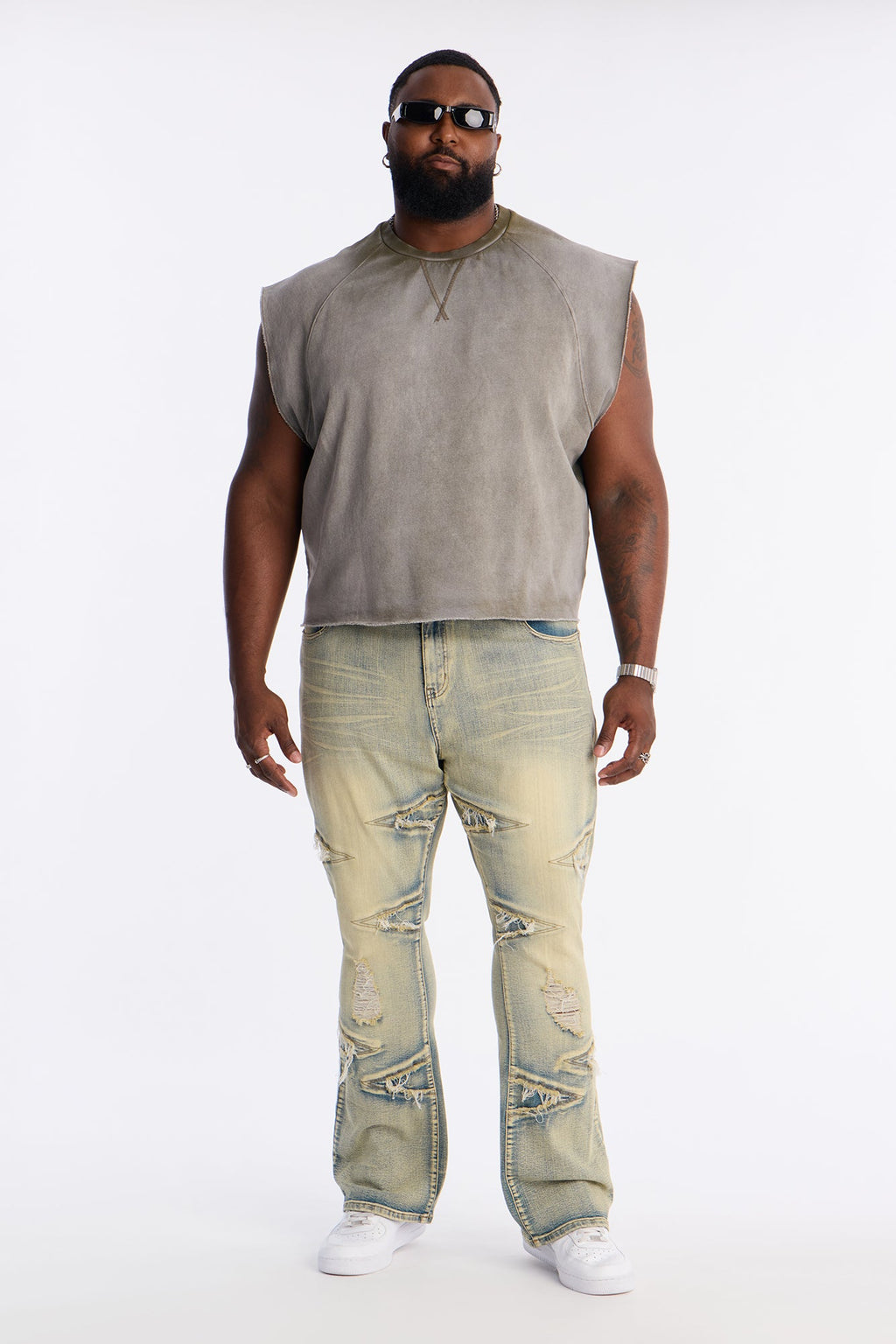 Stacked Skinny Flare Triangle Fray Jeans - Light Wash - image 2