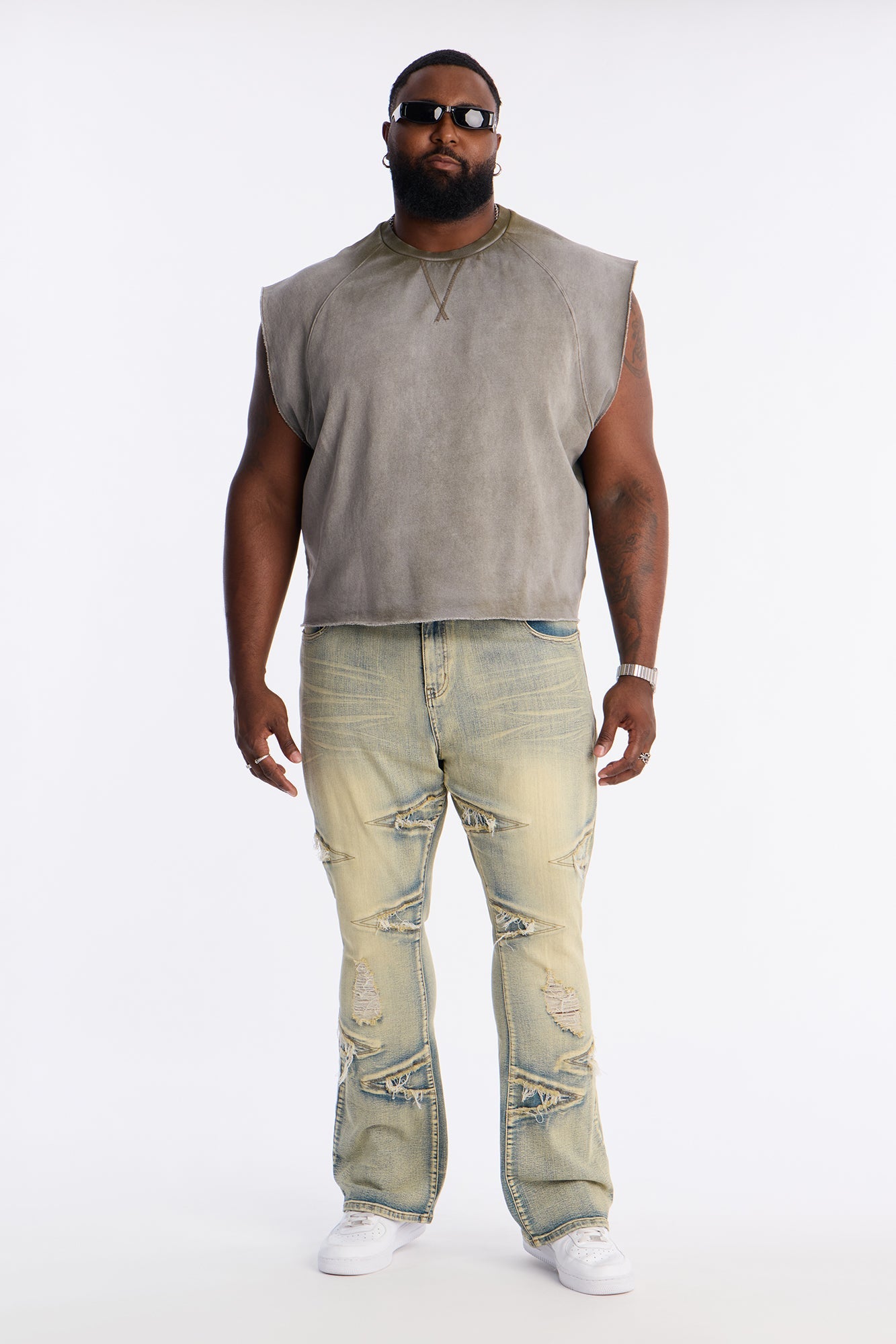 Stacked Skinny Flare Triangle Fray Jeans - Light Wash - image 2