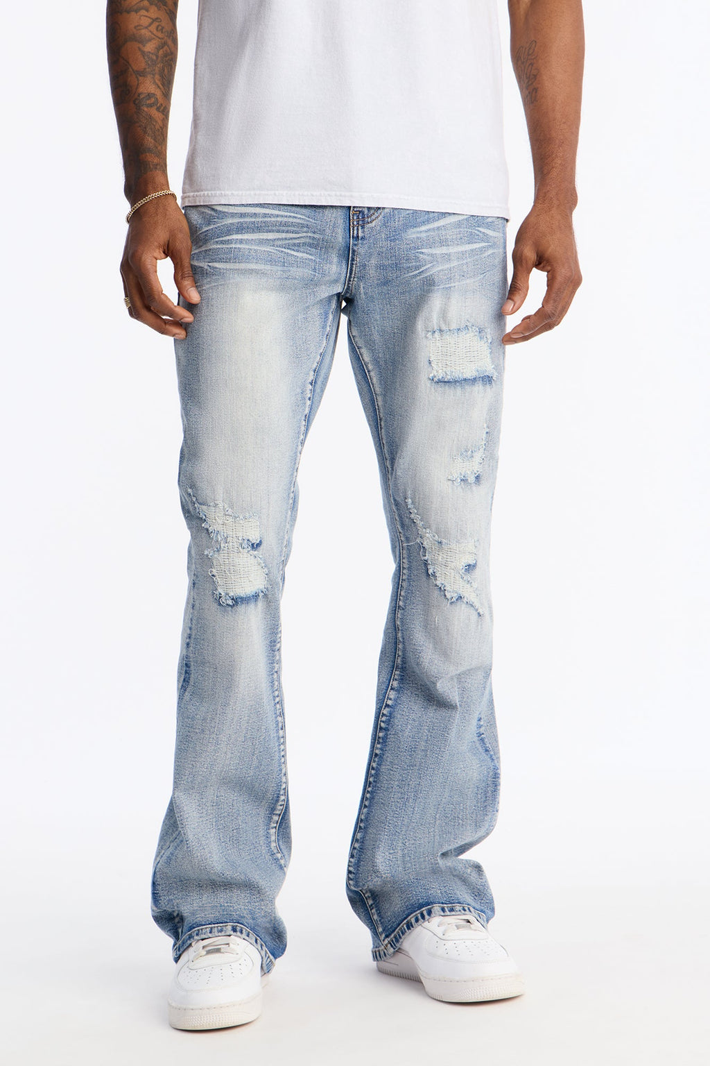 Stacked Skinny Flare Classic Destroyed Jeans - Light Wash - image 2
