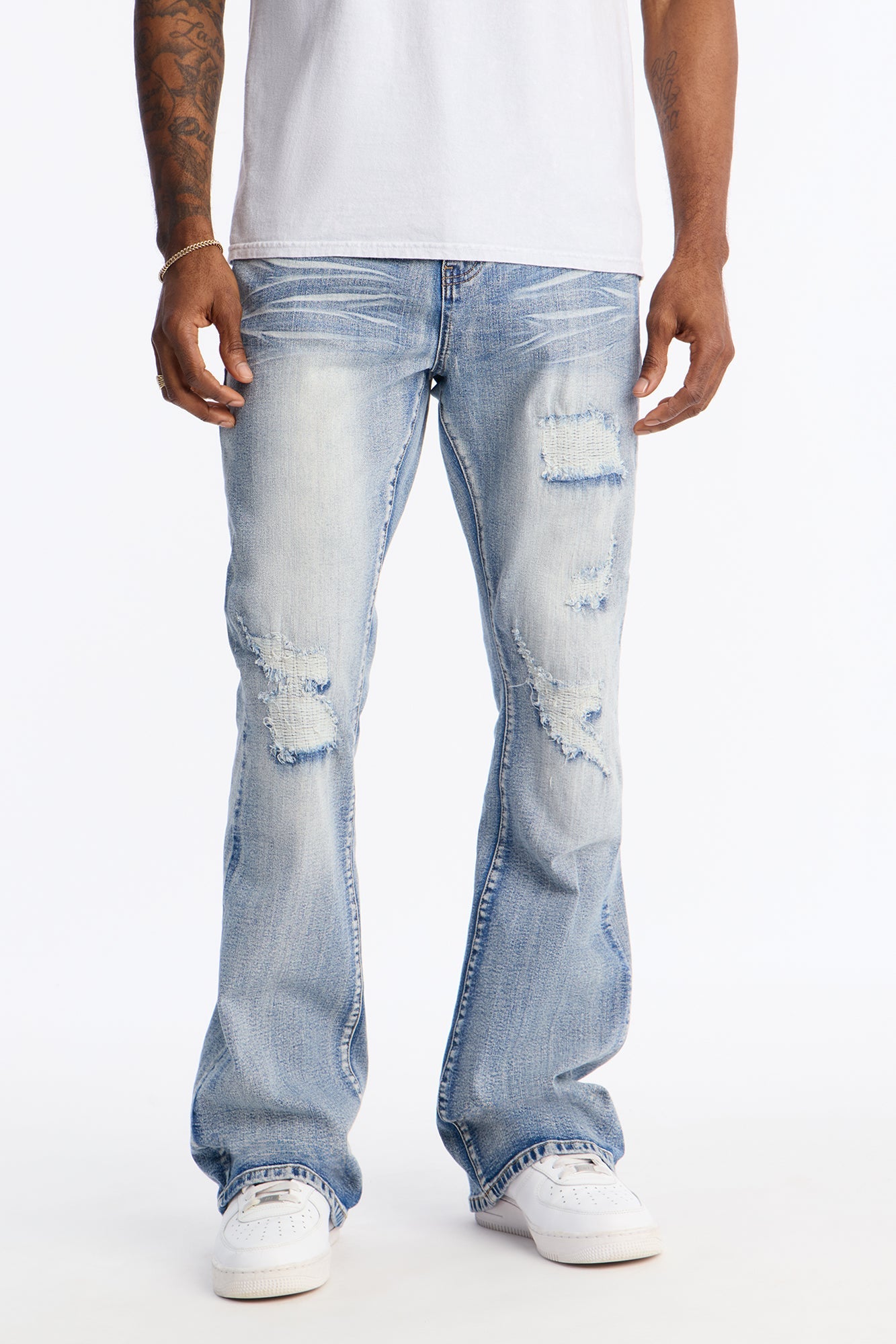 Stacked Skinny Flare Classic Destroyed Jeans - Light Wash - image 2
