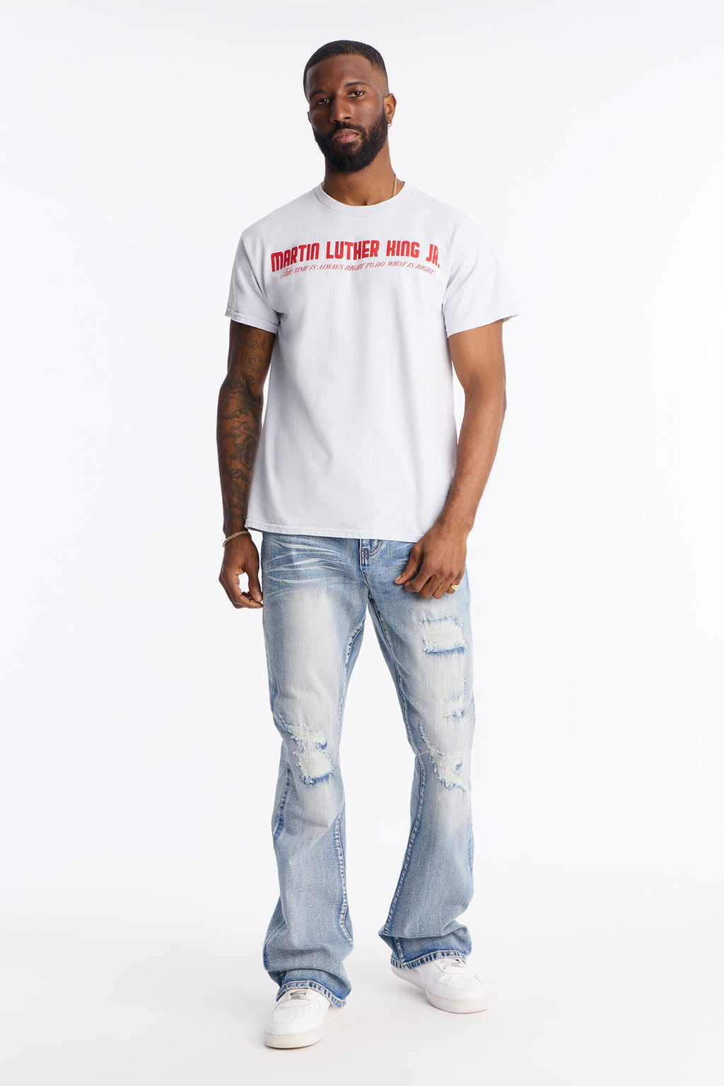 Stacked Skinny Flare Classic Destroyed Jeans - Light Wash - image 3