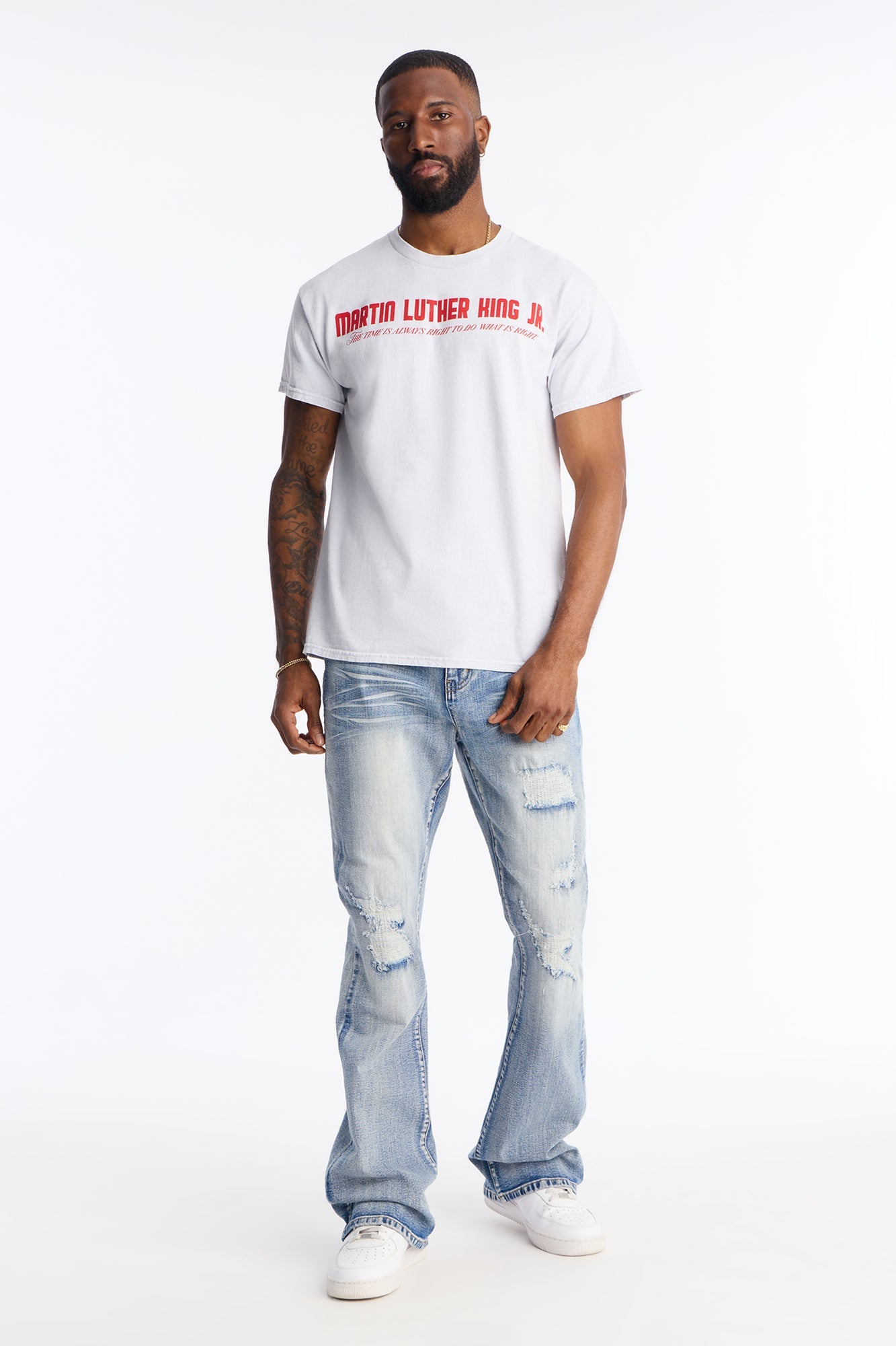 Stacked Skinny Flare Classic Destroyed Jeans - Light Wash - image 3