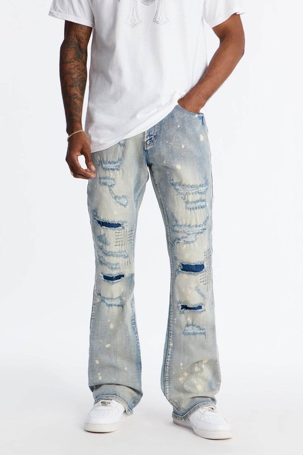 Stacked Skinny Flare Distressed Me Out Jean - Light Wash - image 1