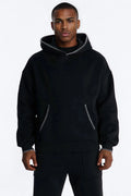 Oversized Contrast Blanket Stitch Hoodie - Black - image 1