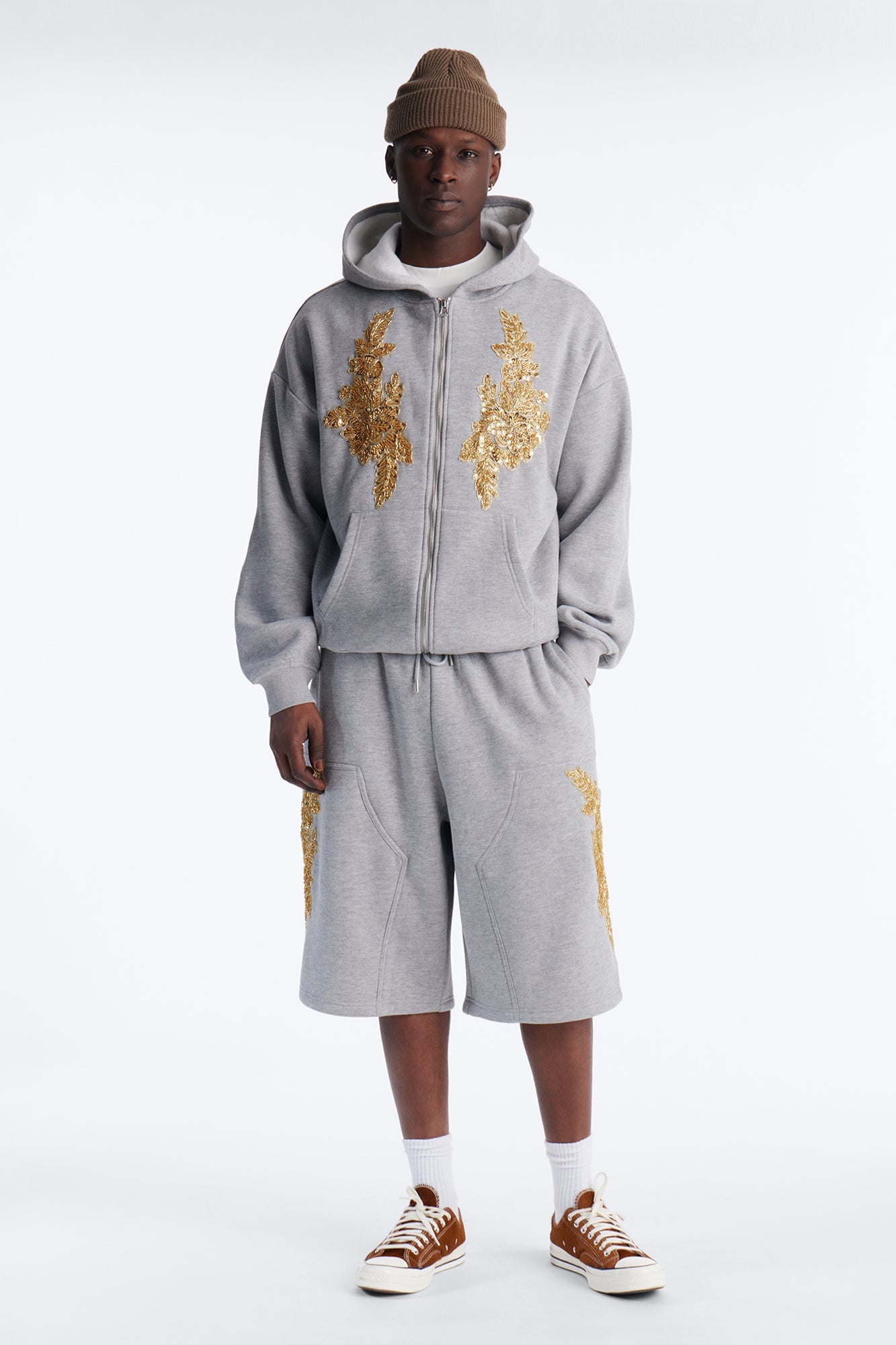 Oversized Rogue Sequin Applique Zip Up Hoodie - Grey - image 2