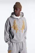 Oversized Rogue Sequin Applique Zip Up Hoodie - Grey - image 1