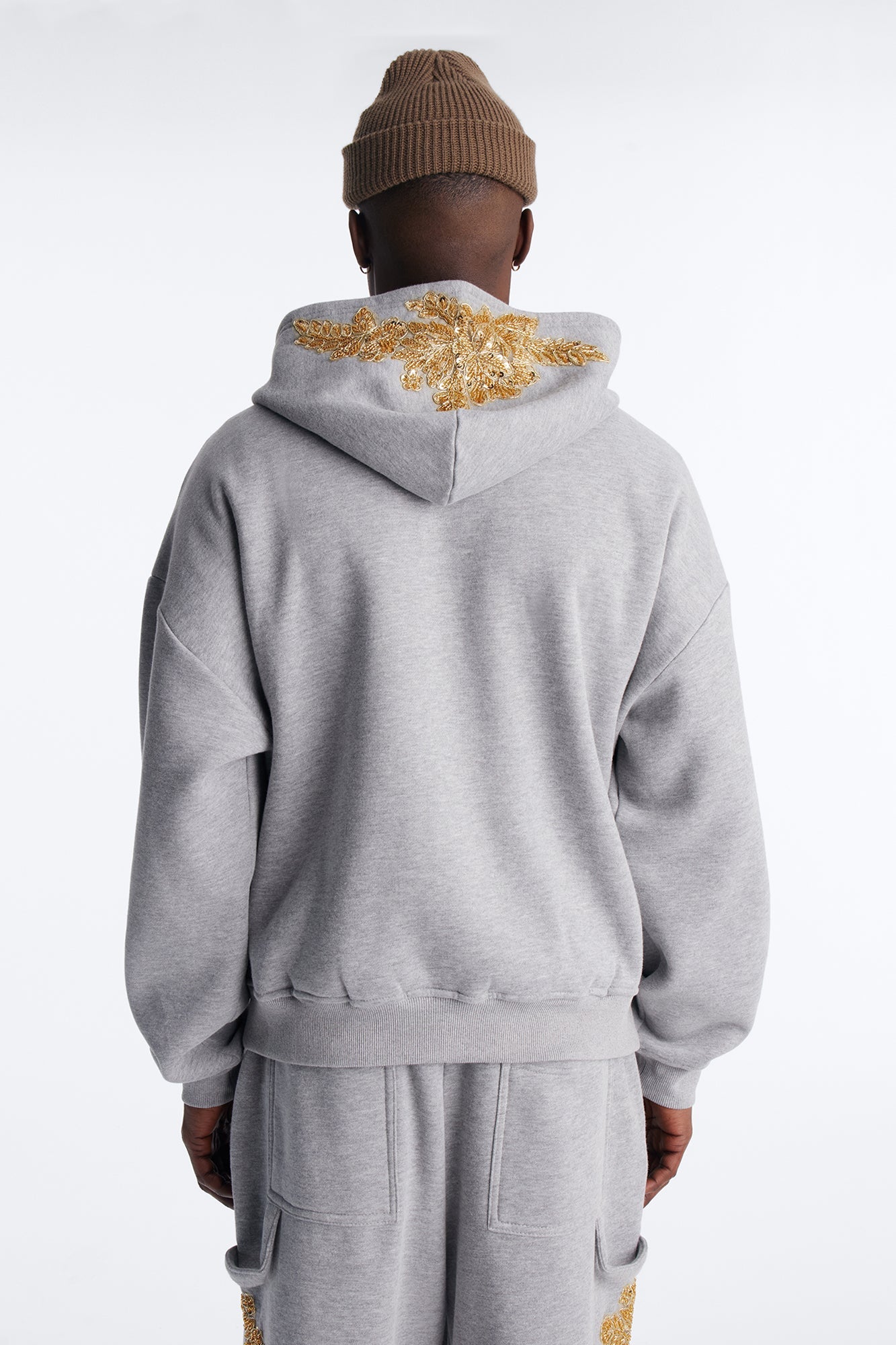 Oversized Rogue Sequin Applique Zip Up Hoodie - Grey - image 4