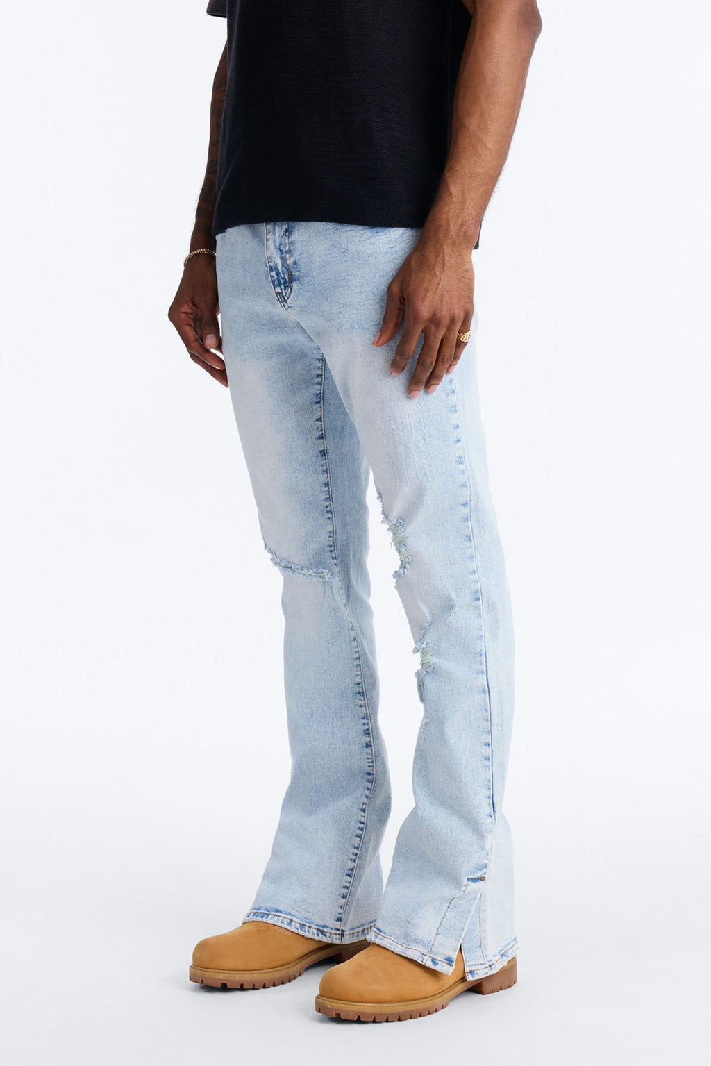 Stacked Skinny Flare Slit Dare Me Distressed Jean - Light Blue Wash - image 1