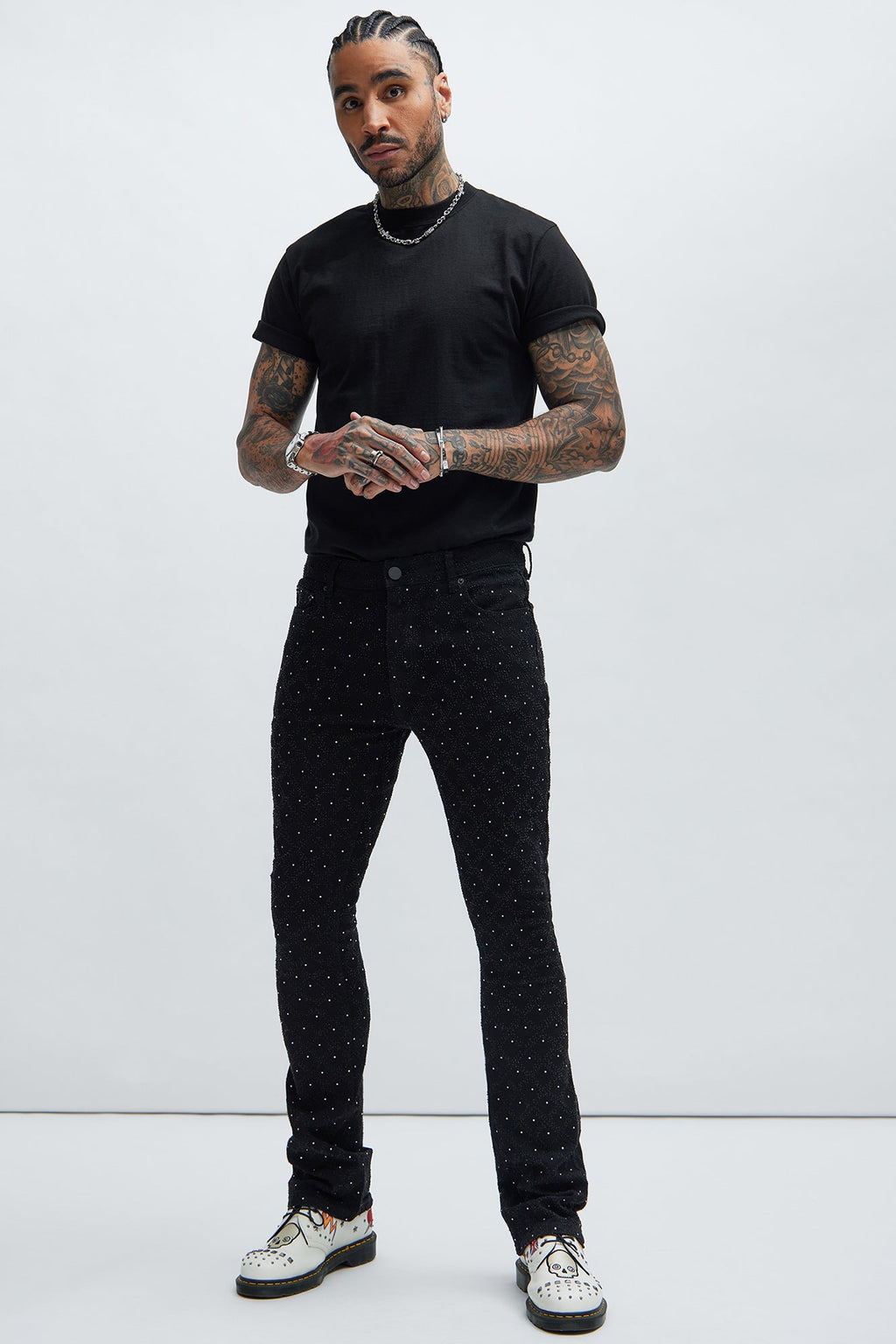 I Be Jeweled Stacked Skinny Flare Jeans - Black - image 3