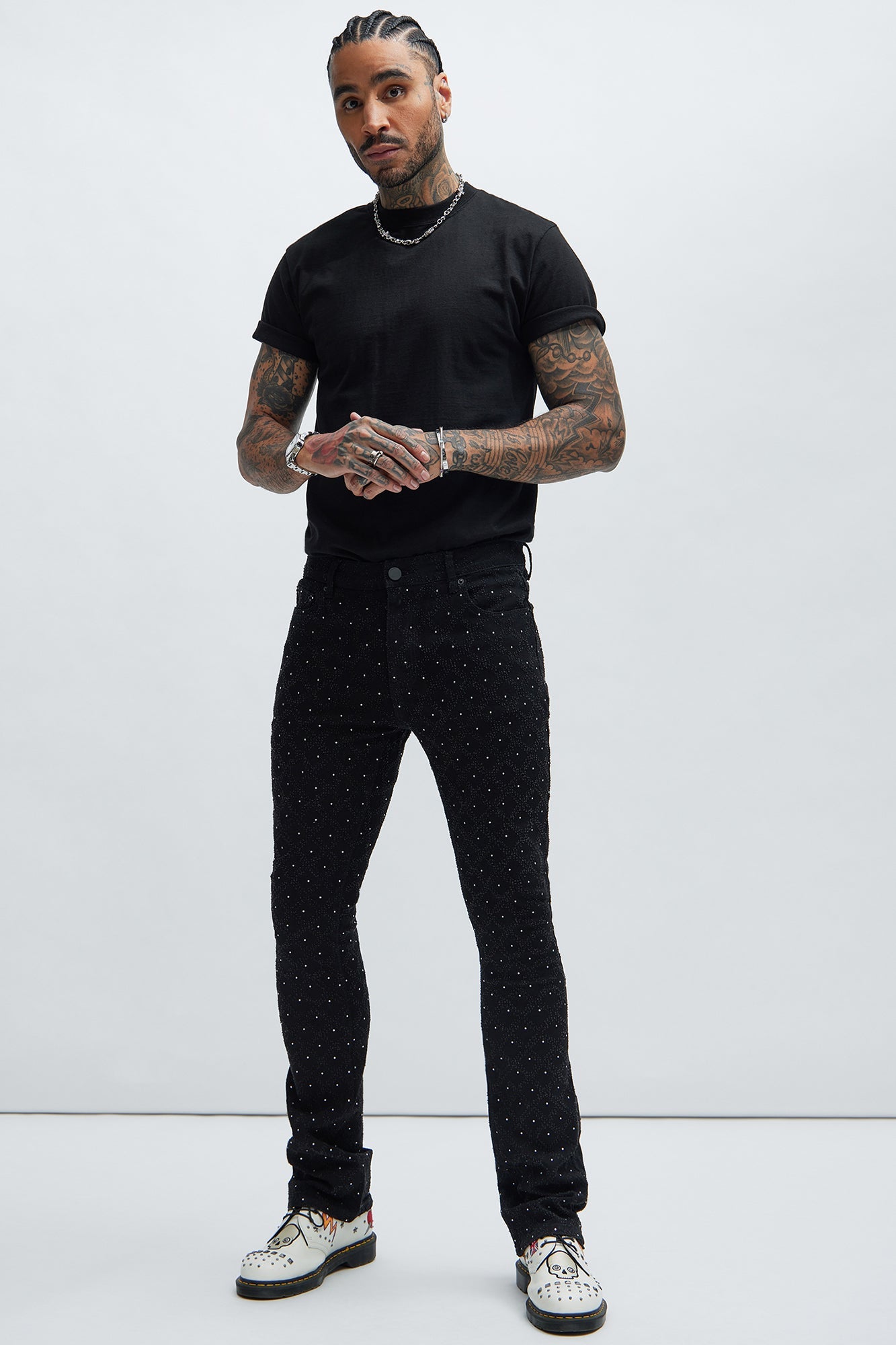I Be Jeweled Stacked Skinny Flare Jeans - Black - image 3