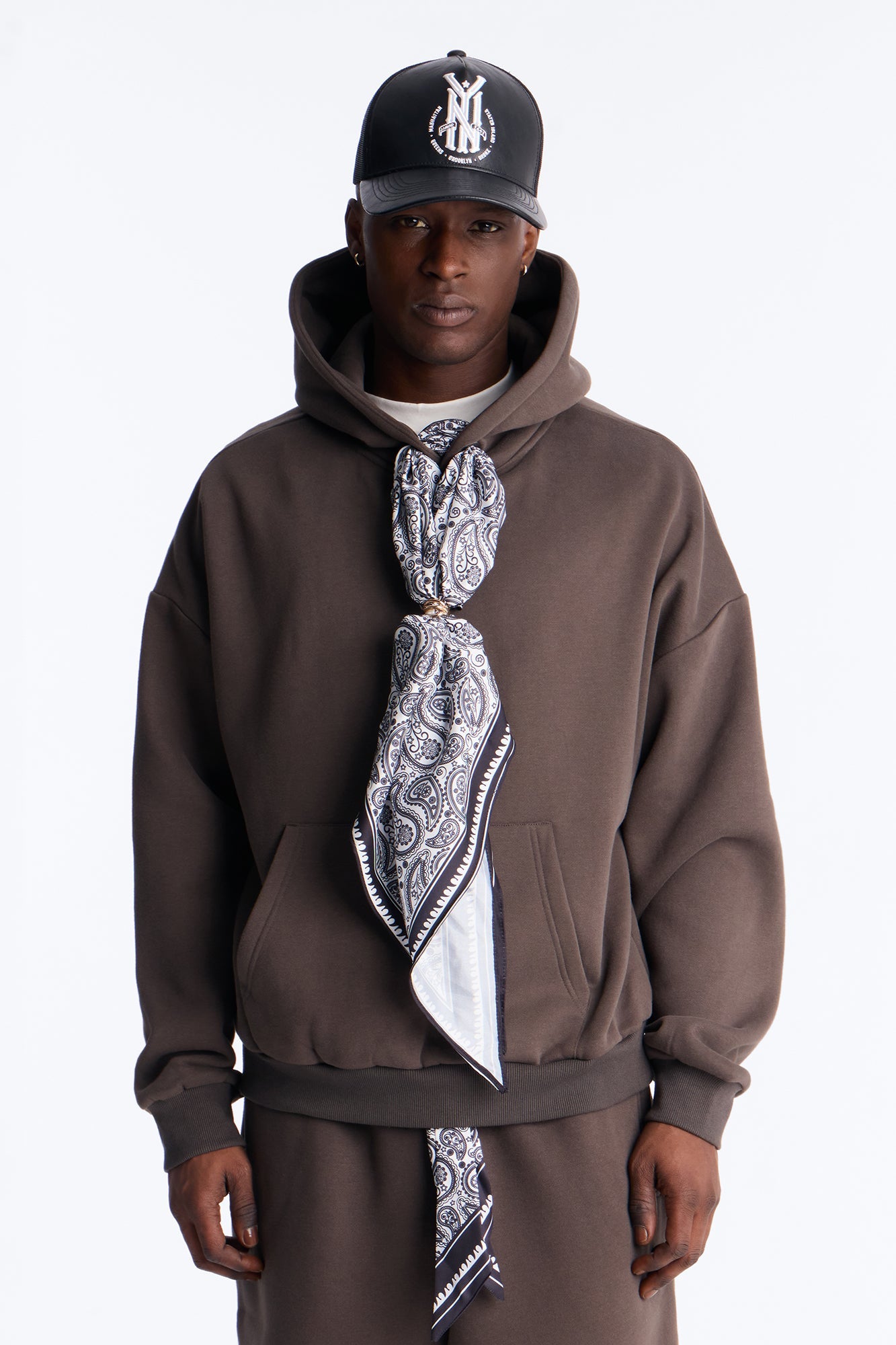 Oversized Bandana Scarf Duo Hoodie - Brown - image 1