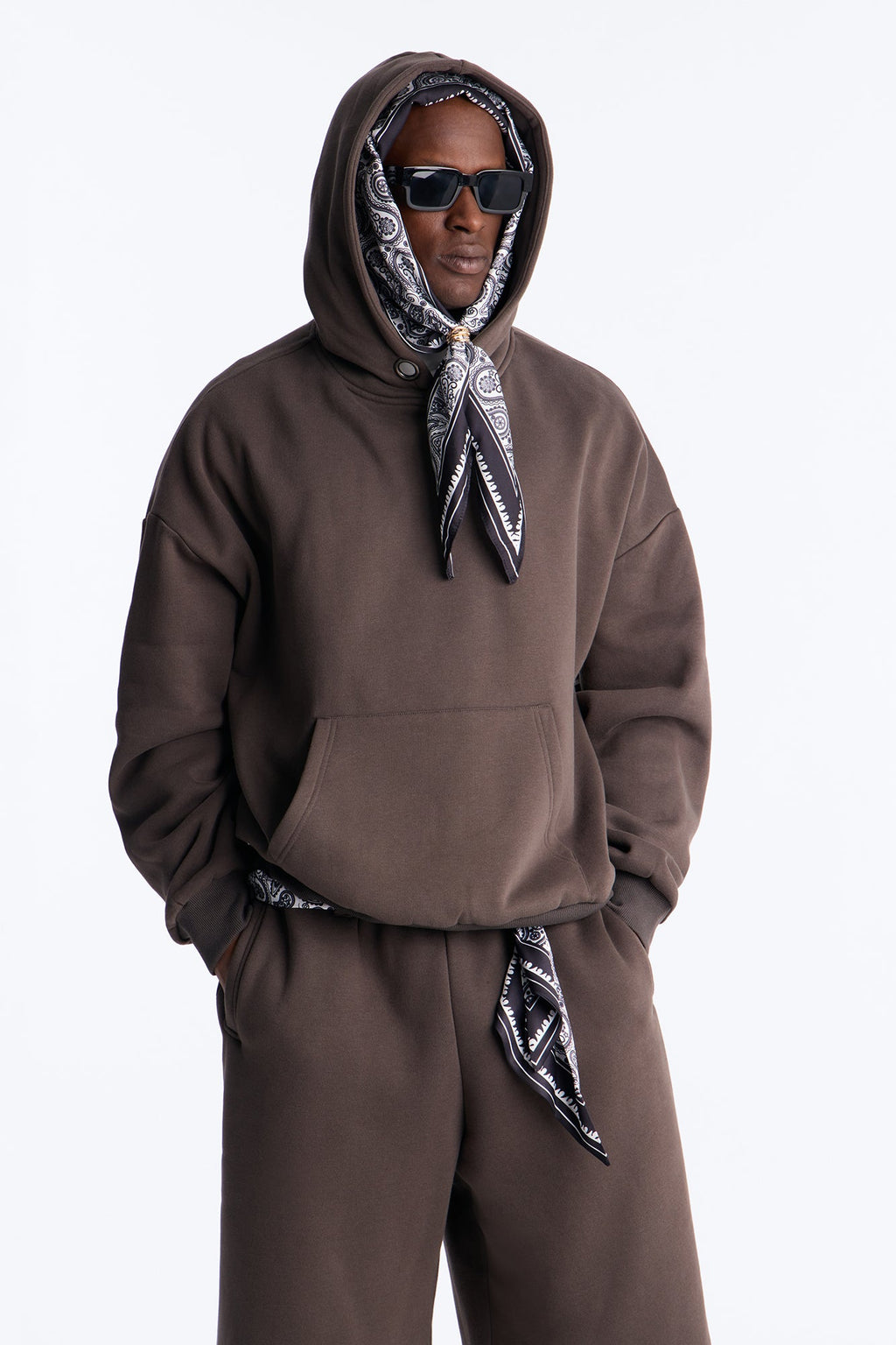 Oversized Bandana Scarf Duo Hoodie - Brown - image 3