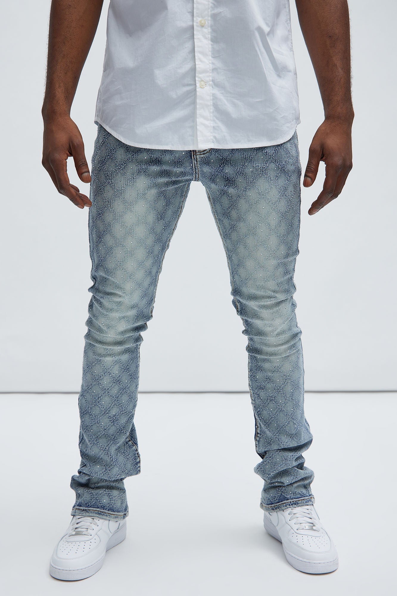 I Be Jeweled Stacked Skinny Flare Jeans - Light Blue - image 3