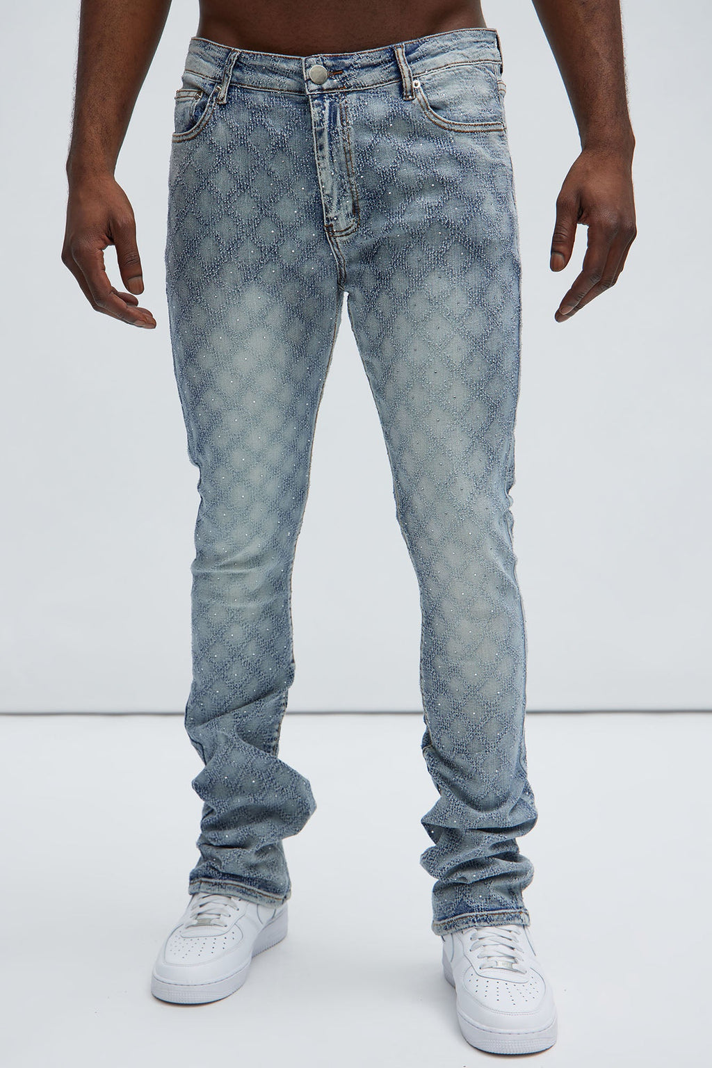 I Be Jeweled Stacked Skinny Flare Jeans - Light Blue - image 1