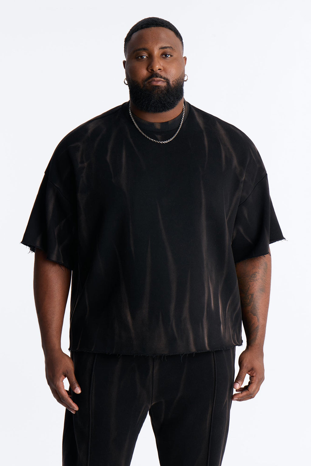 Oversized Bleach Washed Short Sleeve Fleece Tee - Black - image 4