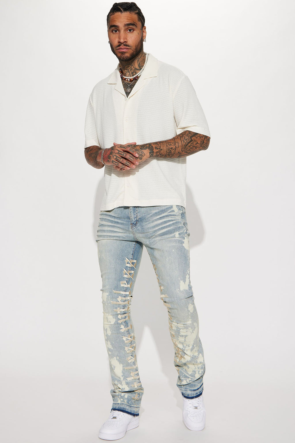 Ruthless Embroidered Stacked Skinny Flare Jeans - Bleach Blue Wash - image 3