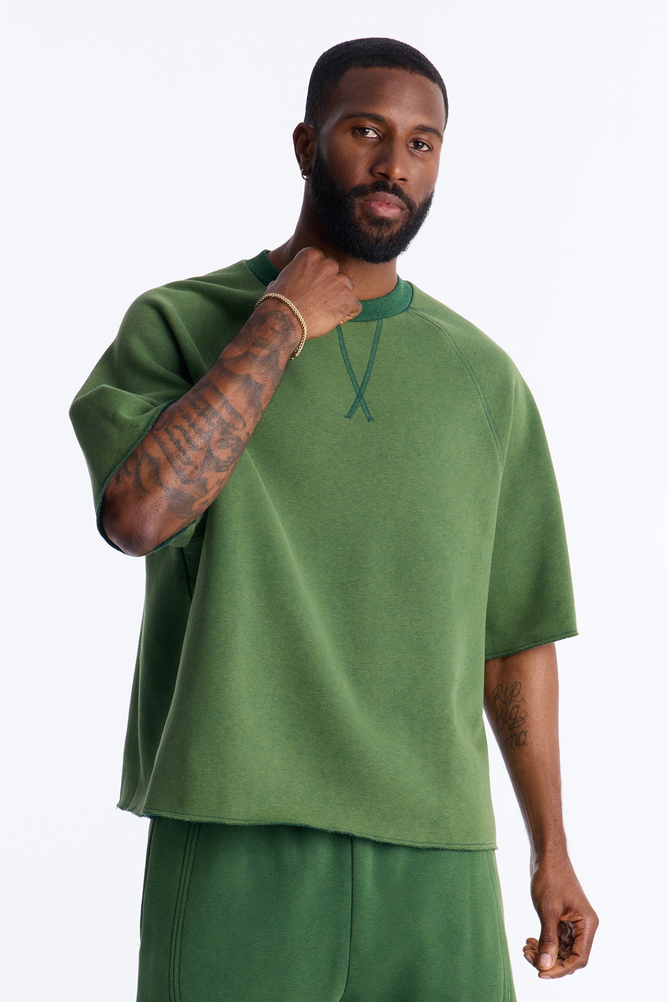 Washed Raw Edge Oversized Tee - Green - image 1