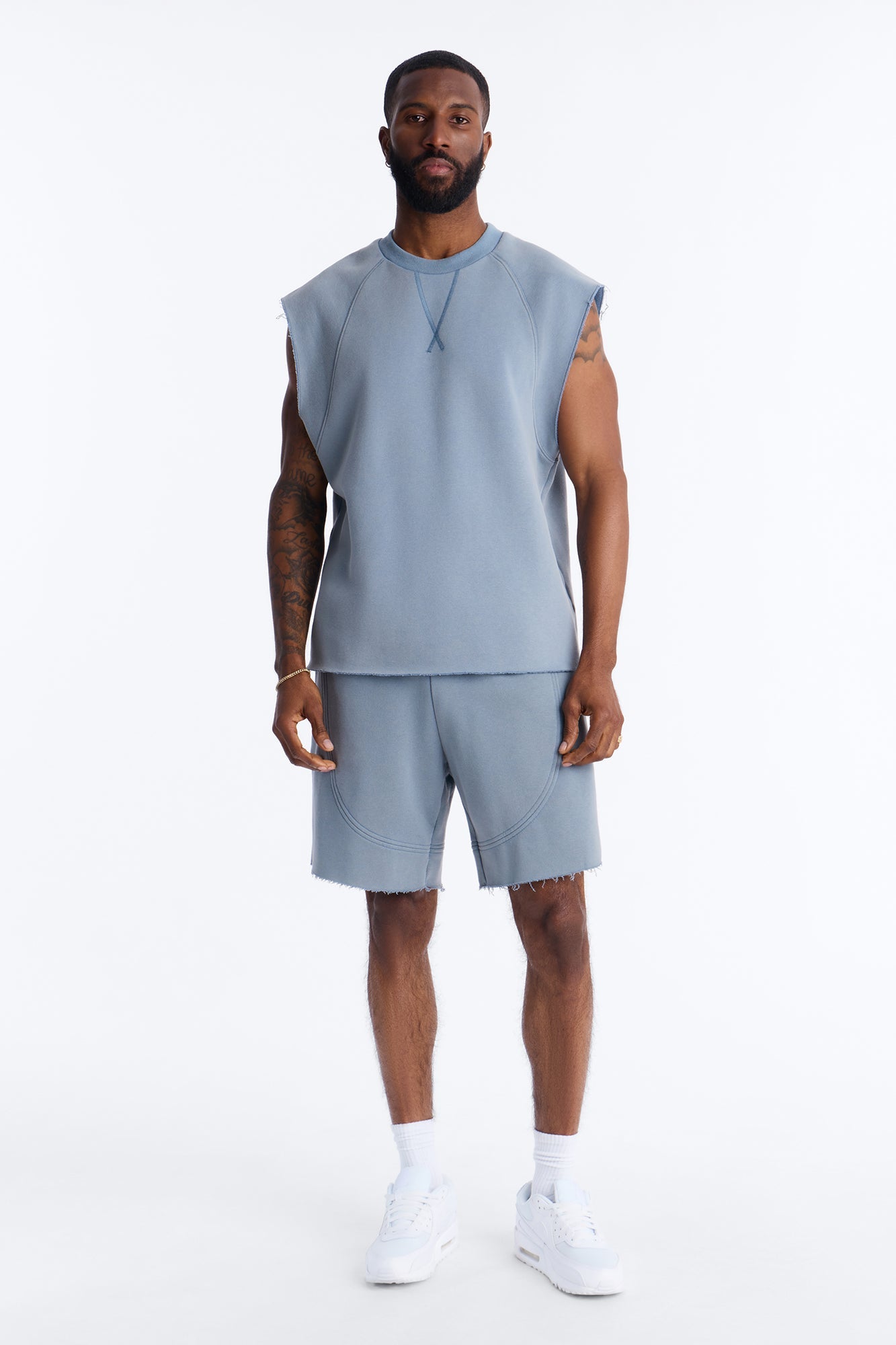 Washed Raw Edge Relaxed Muscle Tee - Slate Blue - image 2