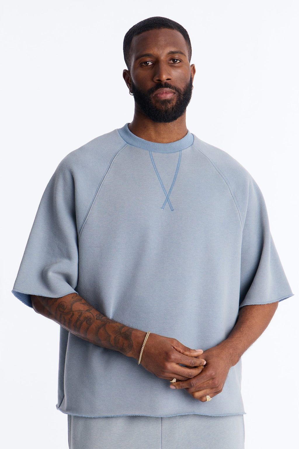 Washed Raw Edge Oversized Tee - Slate Blue - image 1