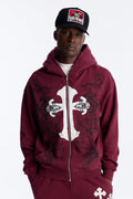 Cross Patch Zip Hoodie - Burgundy - image 1