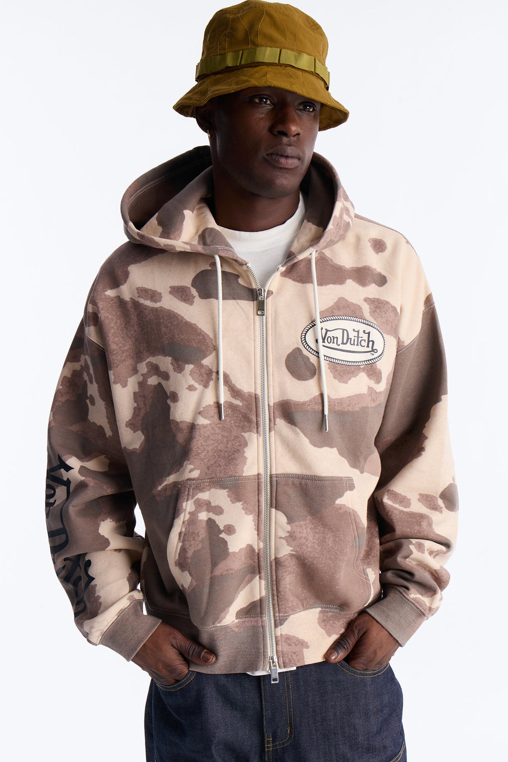 Von Dutch Western Cow Hide Zip Up Hoodie - Brown - image 1