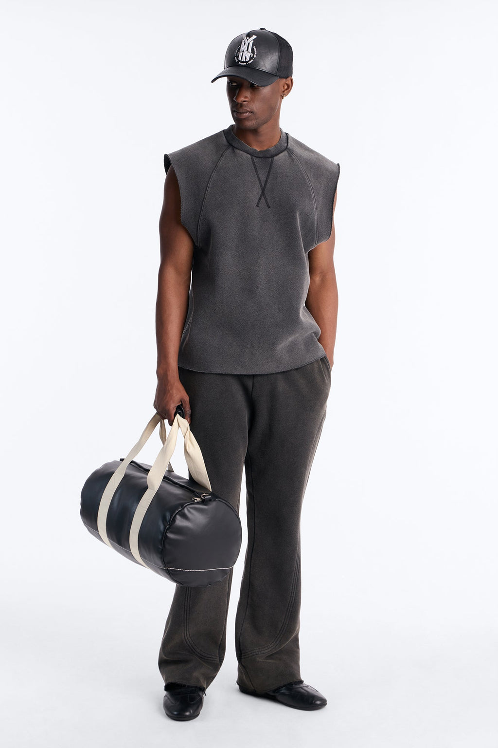 Washed Raw Edge Relaxed Muscle Tee - Black Wash - image 2
