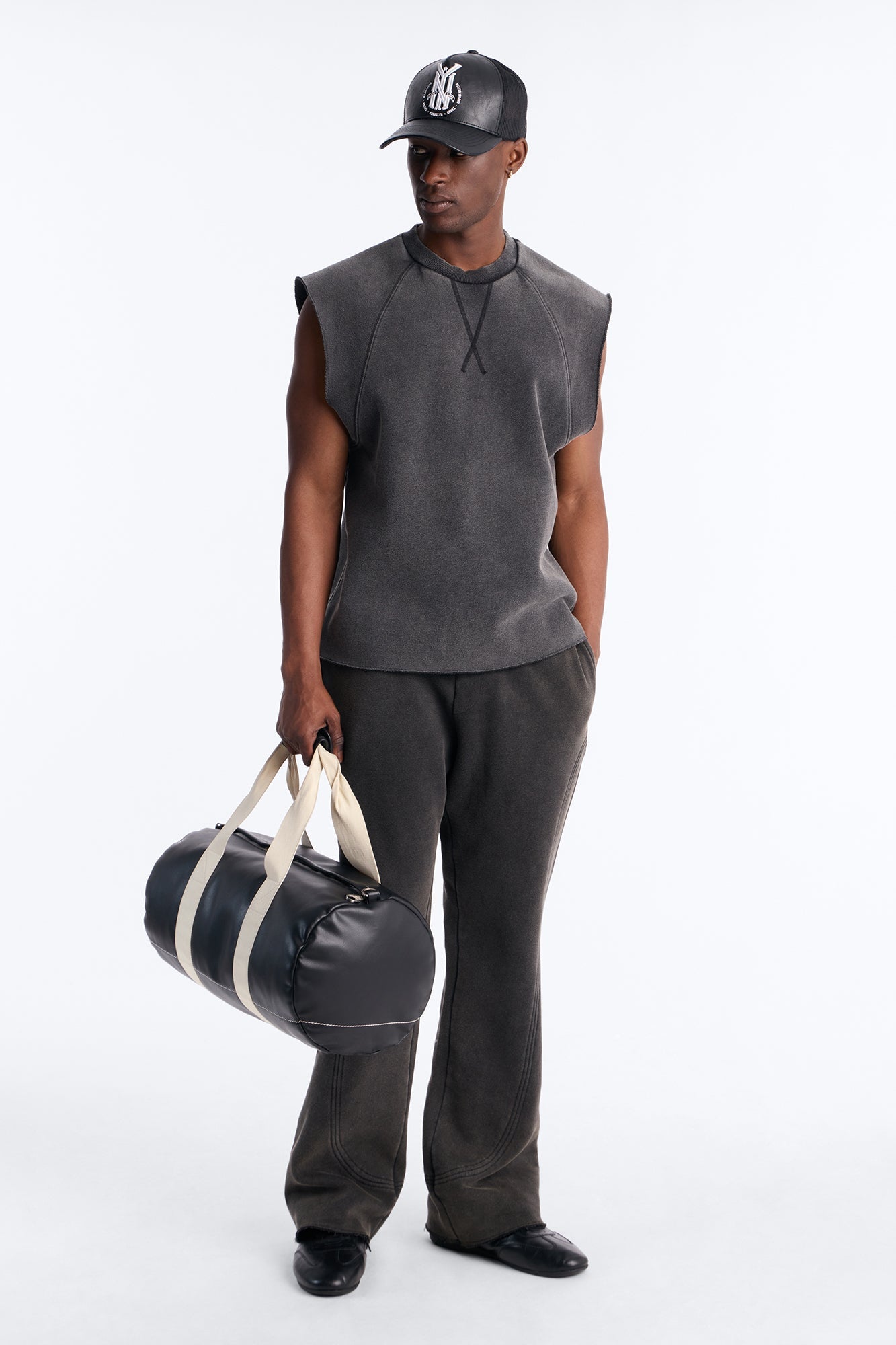 Washed Raw Edge Relaxed Muscle Tee - Black Wash - image 2