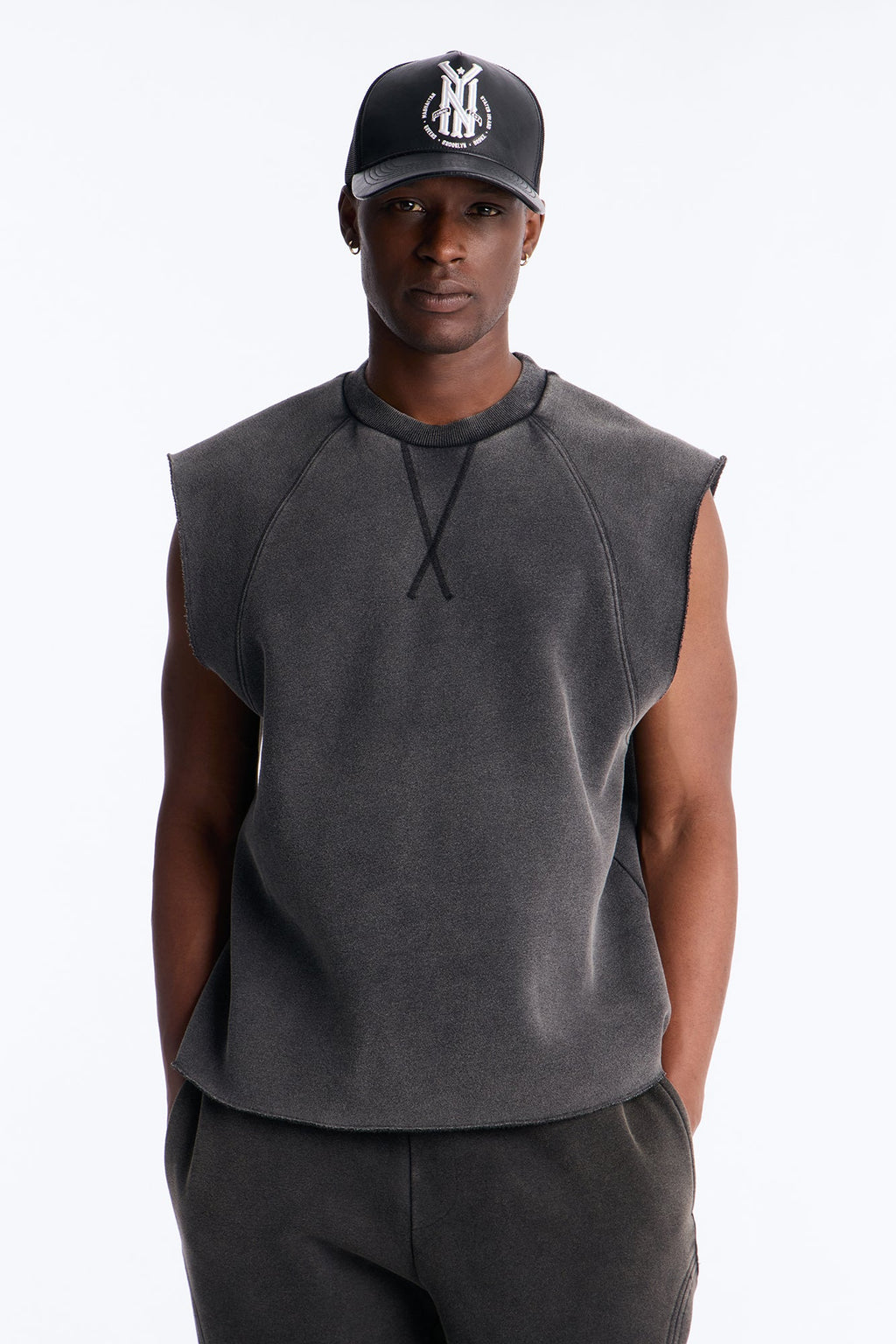 Washed Raw Edge Relaxed Muscle Tee - Black Wash - image 1