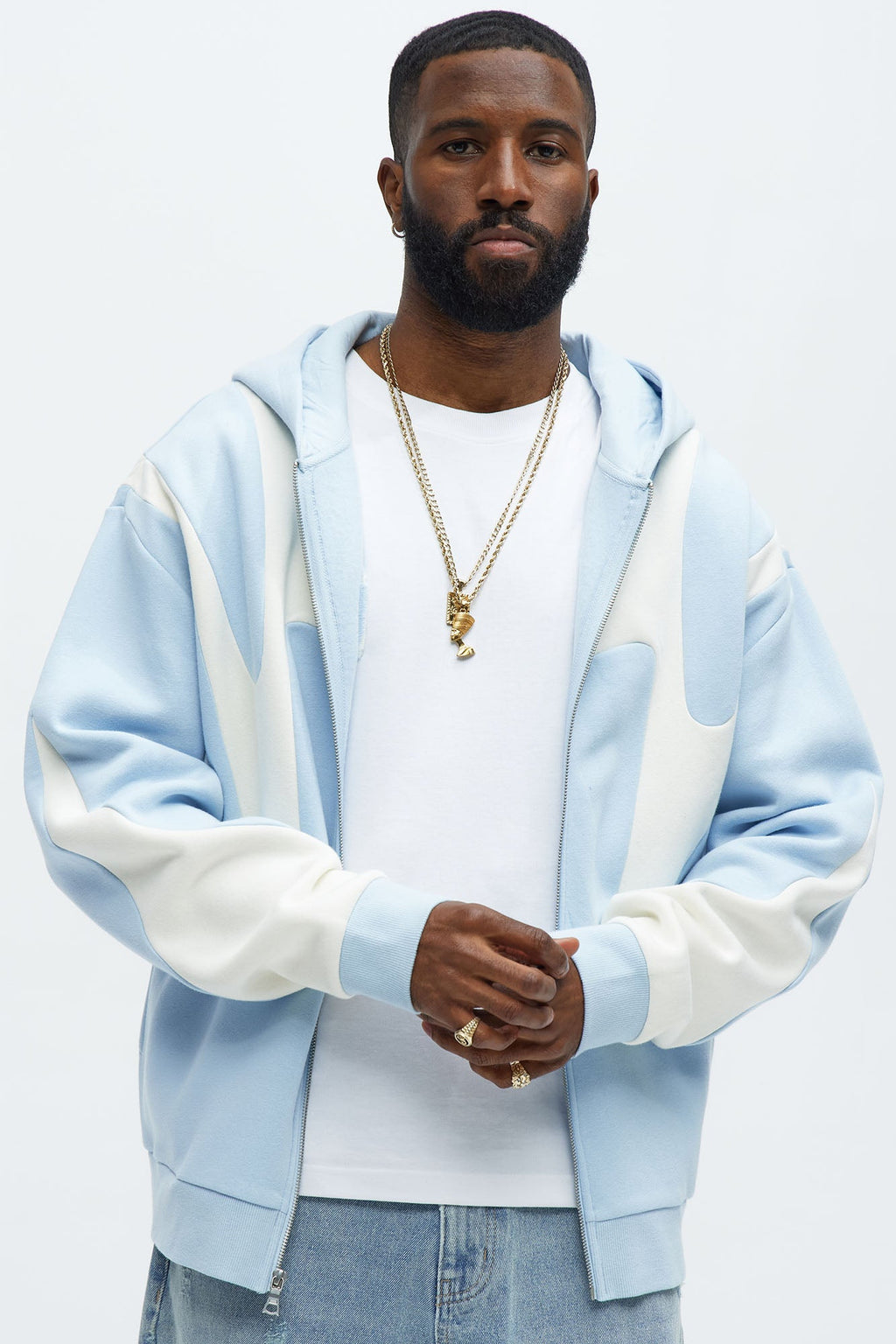 Tyson Oasis Paneled Zip Up Hoodie - Blue/combo - image 1