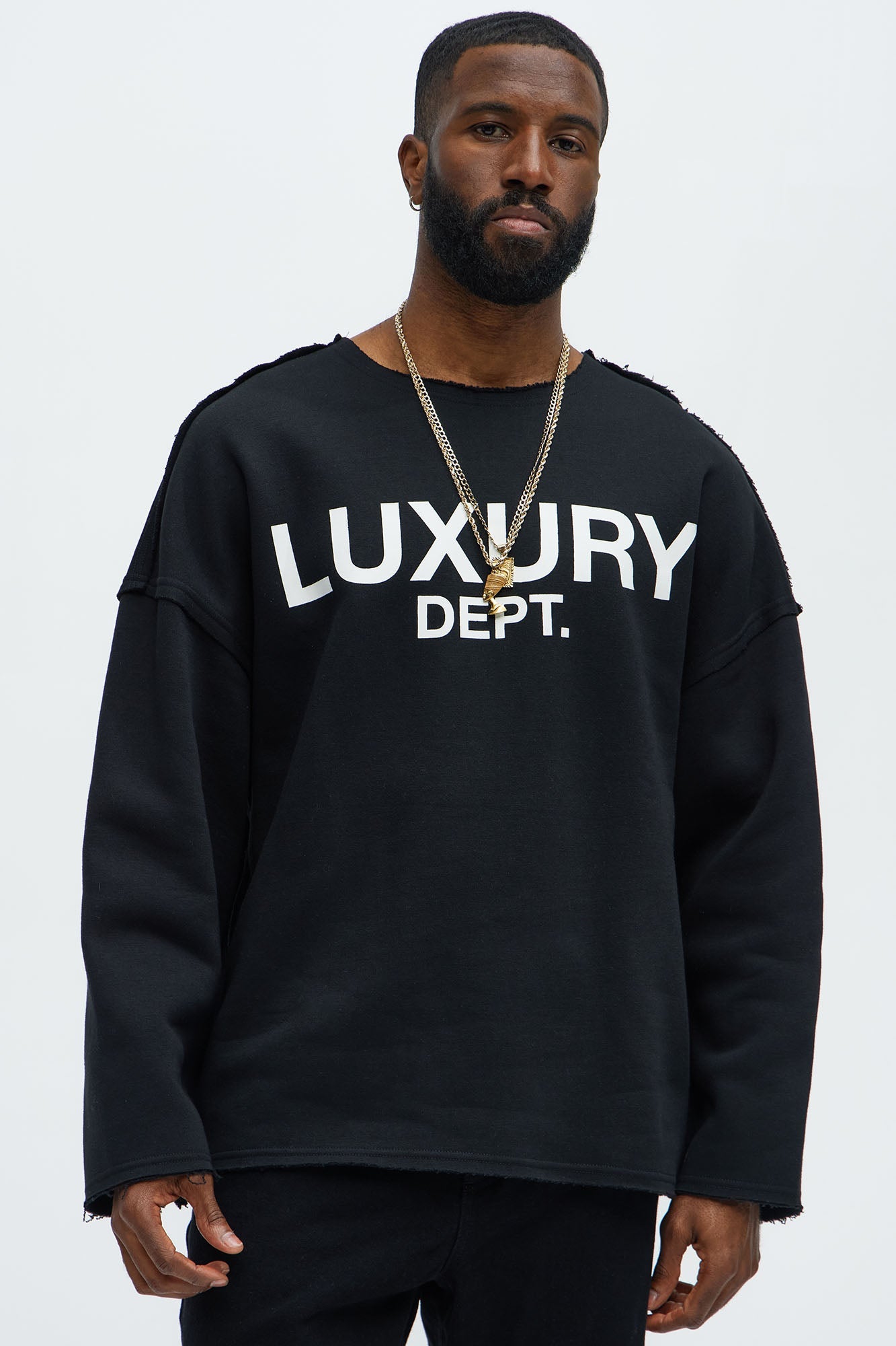 Tyson Luxury Dept Frayed Oversized Sweatshirt - Black - image 1