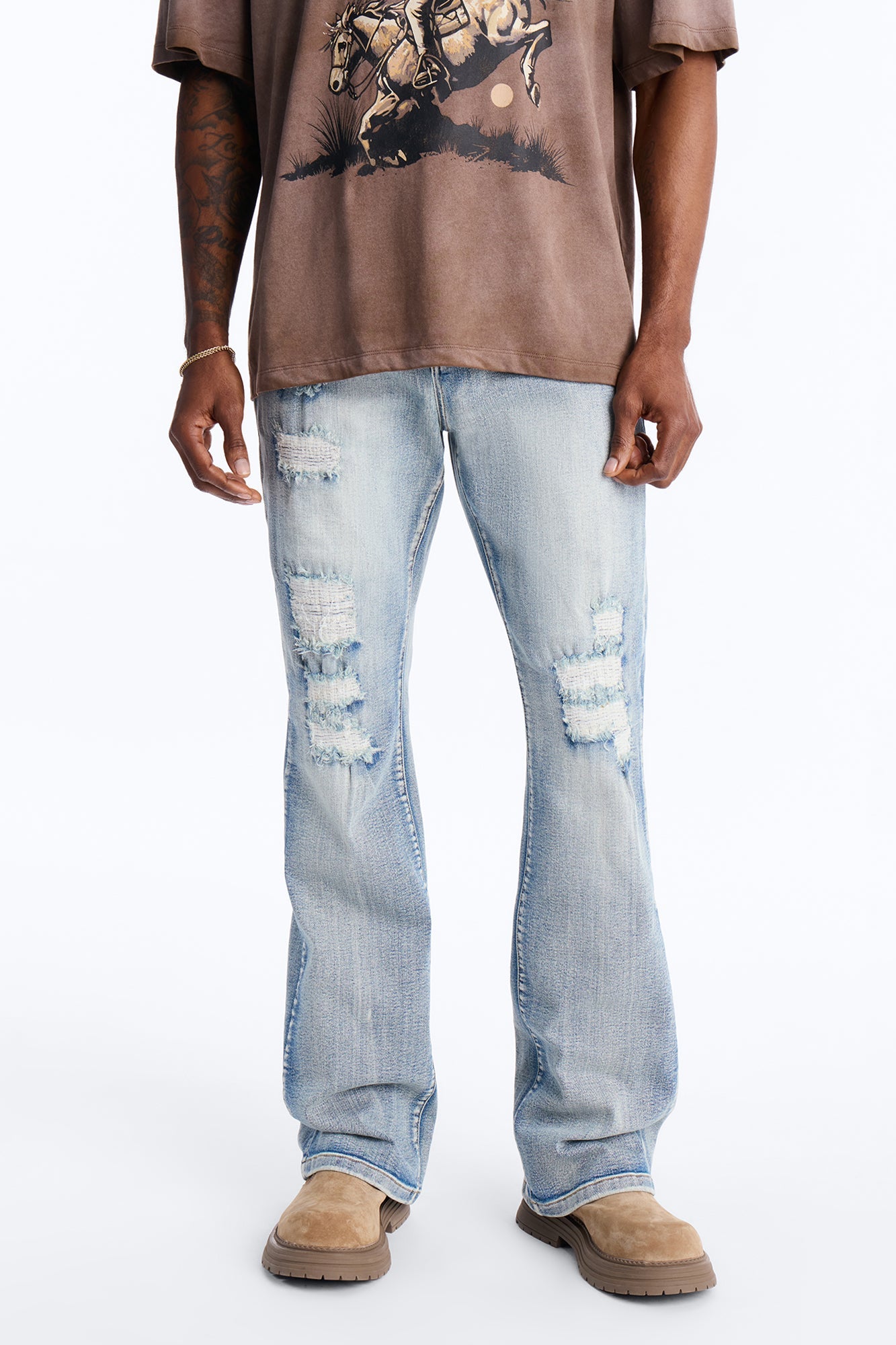Stacked Skinny Flare Rouge Ripped Jeans - Light Wash - image 1