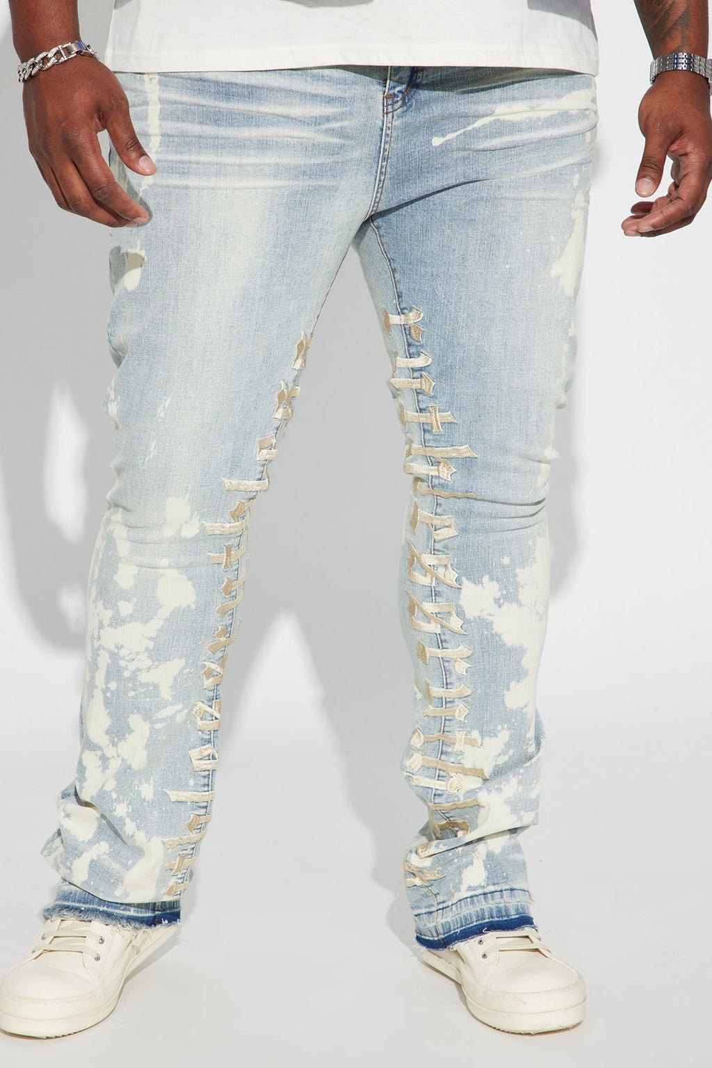 Ruthless Embroidered Stacked Skinny Flare Jeans - Bleach Blue Wash - image 2