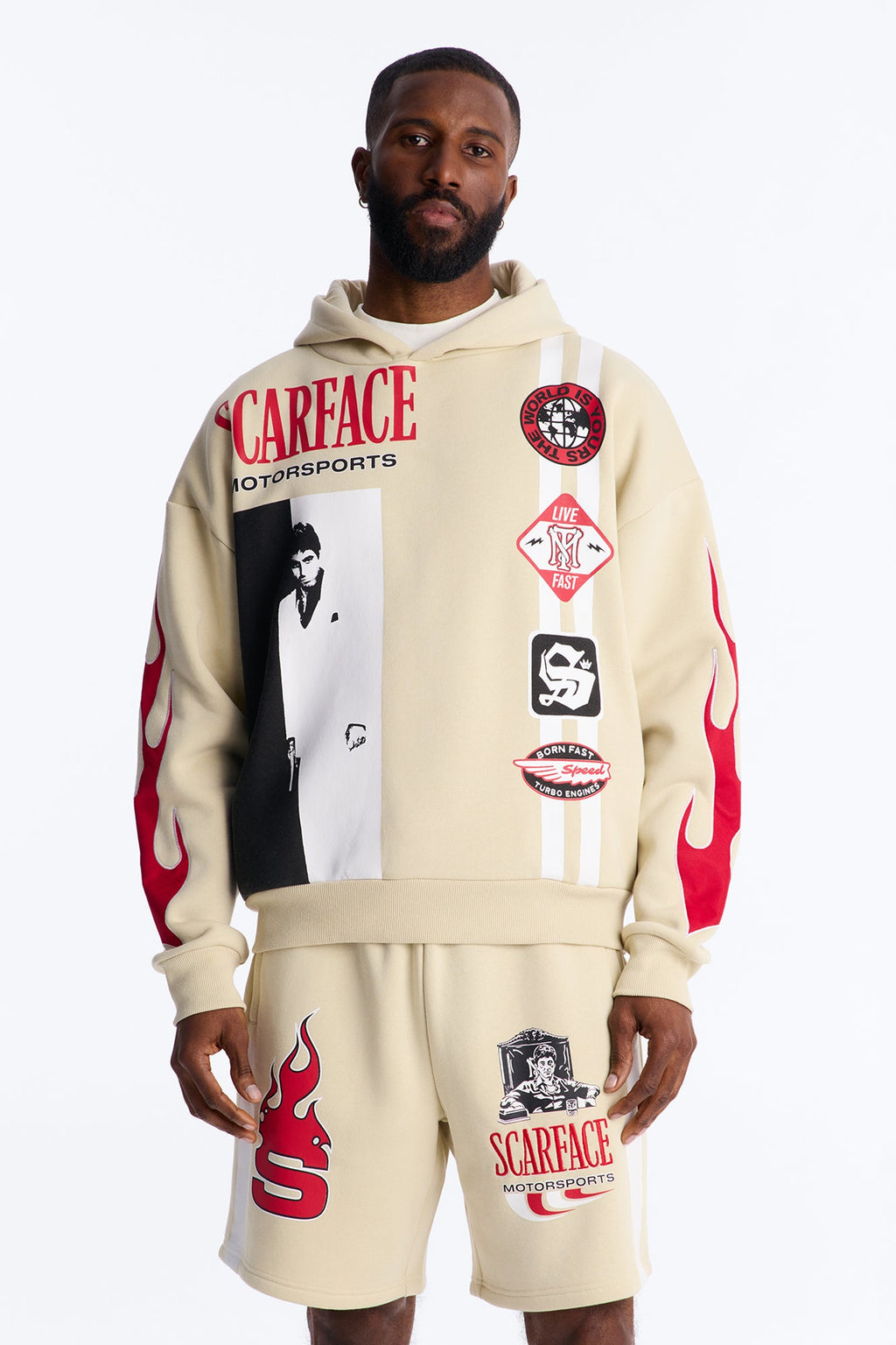 Scarface Embroidery Patch Hoodie - Khaki - image 1