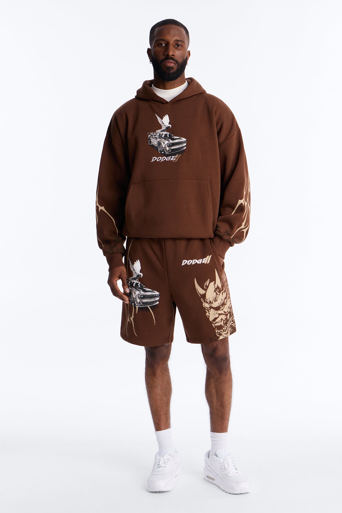 Dodge Demon Oni Mask Oversized Hoodie - Brown - image 2