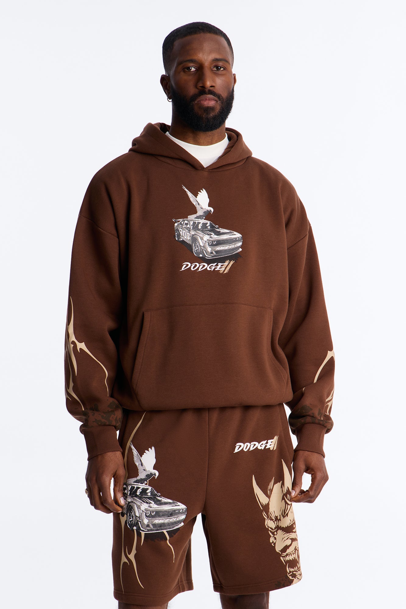 Dodge Demon Oni Mask Oversized Hoodie - Brown - image 4