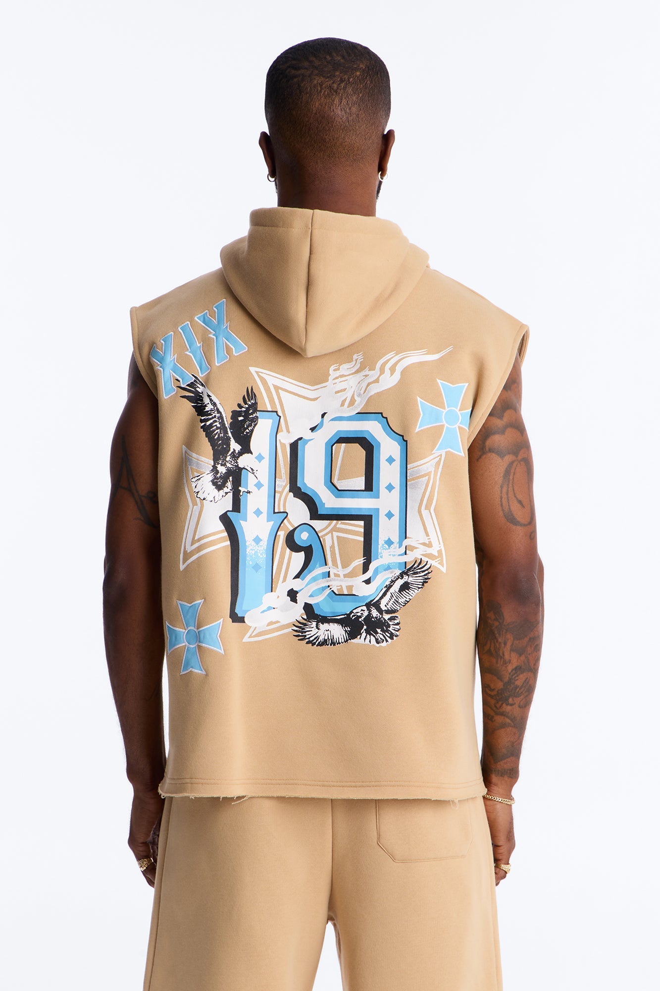 Fly Eagles Sleeveless Hoodie - Khaki - image 1