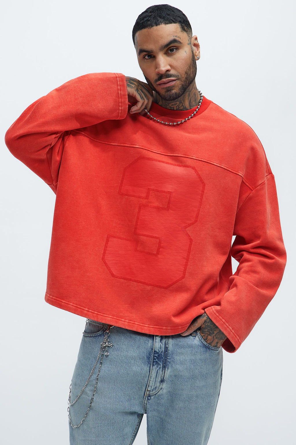 Kyle Long Sleeve Oversized Tee - Red - image 1