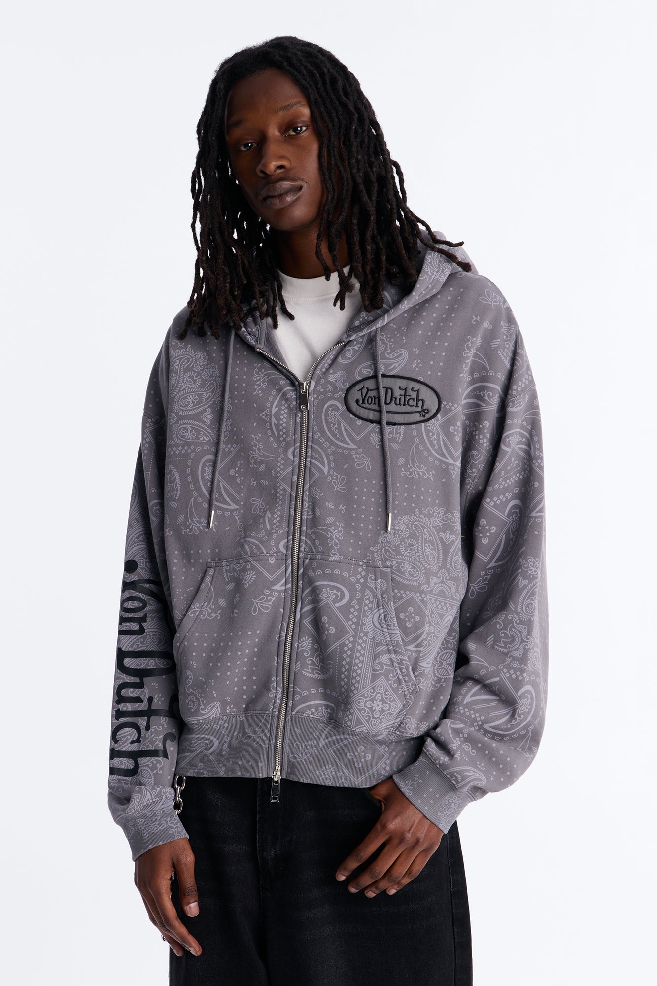 Von Dutch Chain Stitched Zip Up Hoodie - Charcoal - image 1