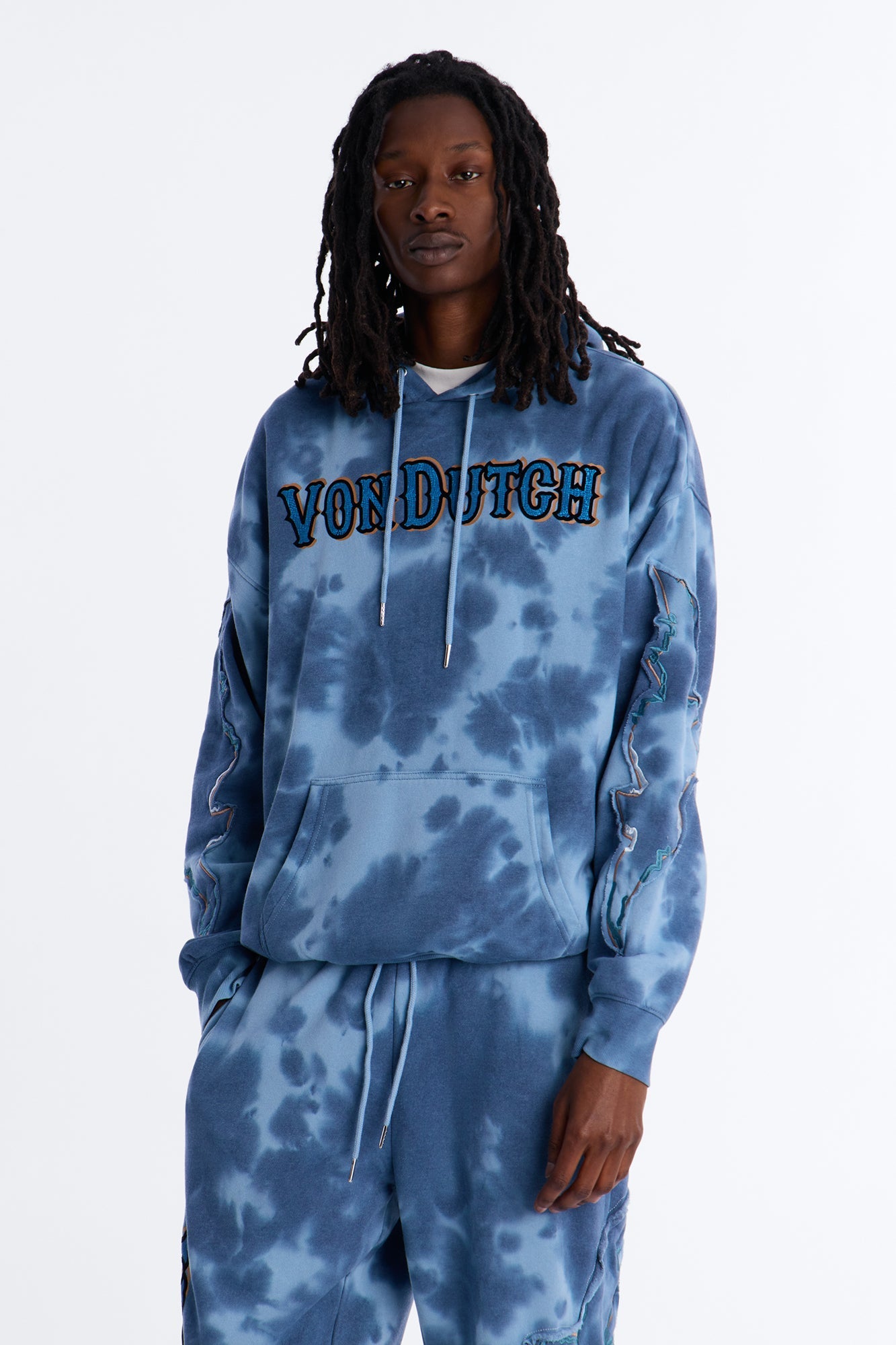 Von Dutch Outlaw Bleach Dyed Raw Edge Hoodie - Blue - image 1