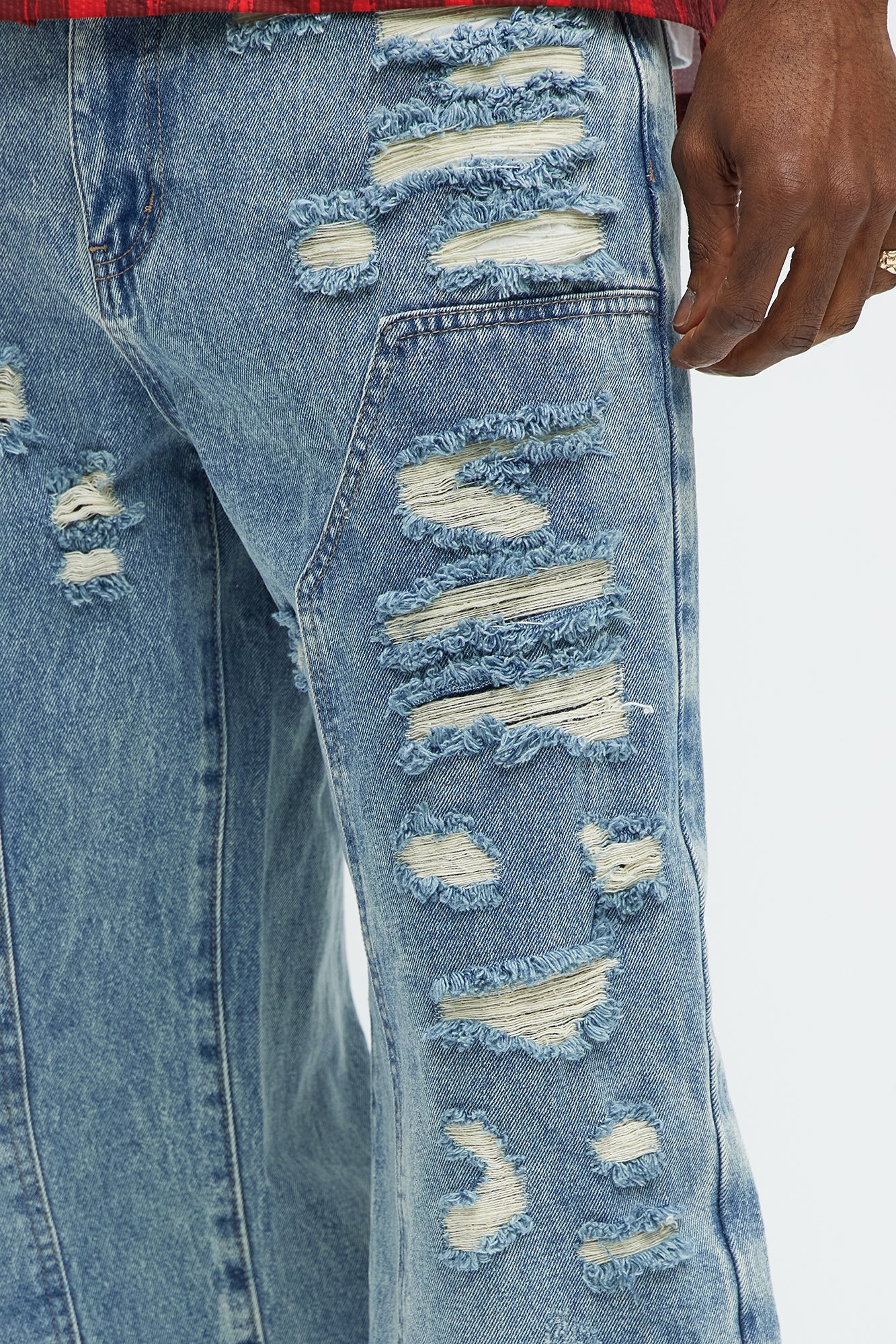 Be About It Distressed Carpenter Baggy Jeans - Light Wash - image 4