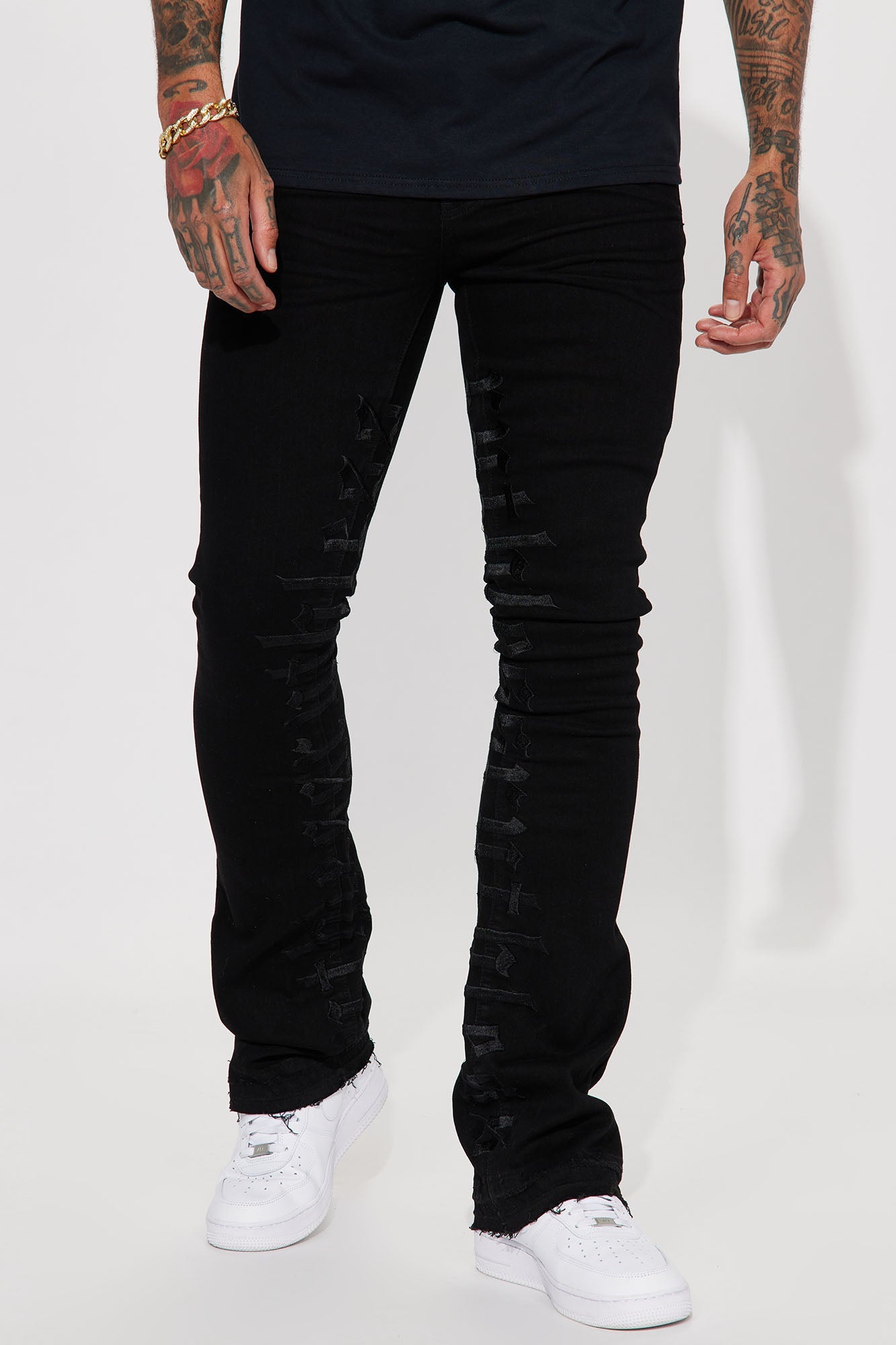 Ruthless Embroidered Stacked Skinny Flare Jeans - Black - image 2