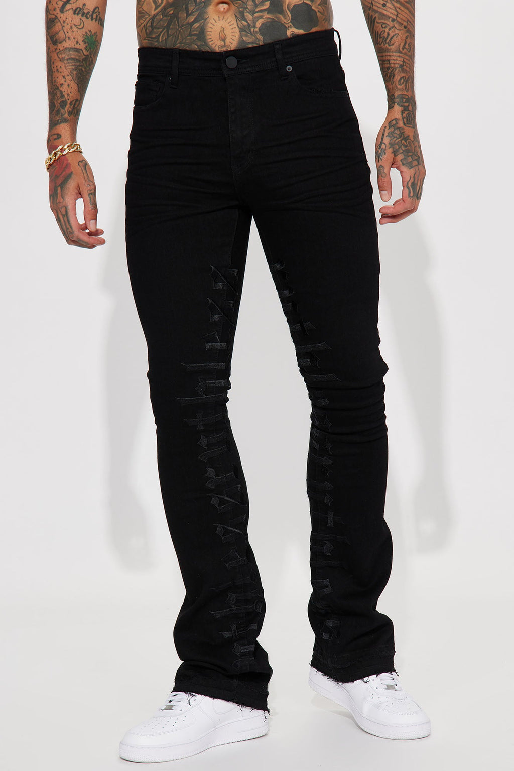 Ruthless Embroidered Stacked Skinny Flare Jeans - Black - image 1