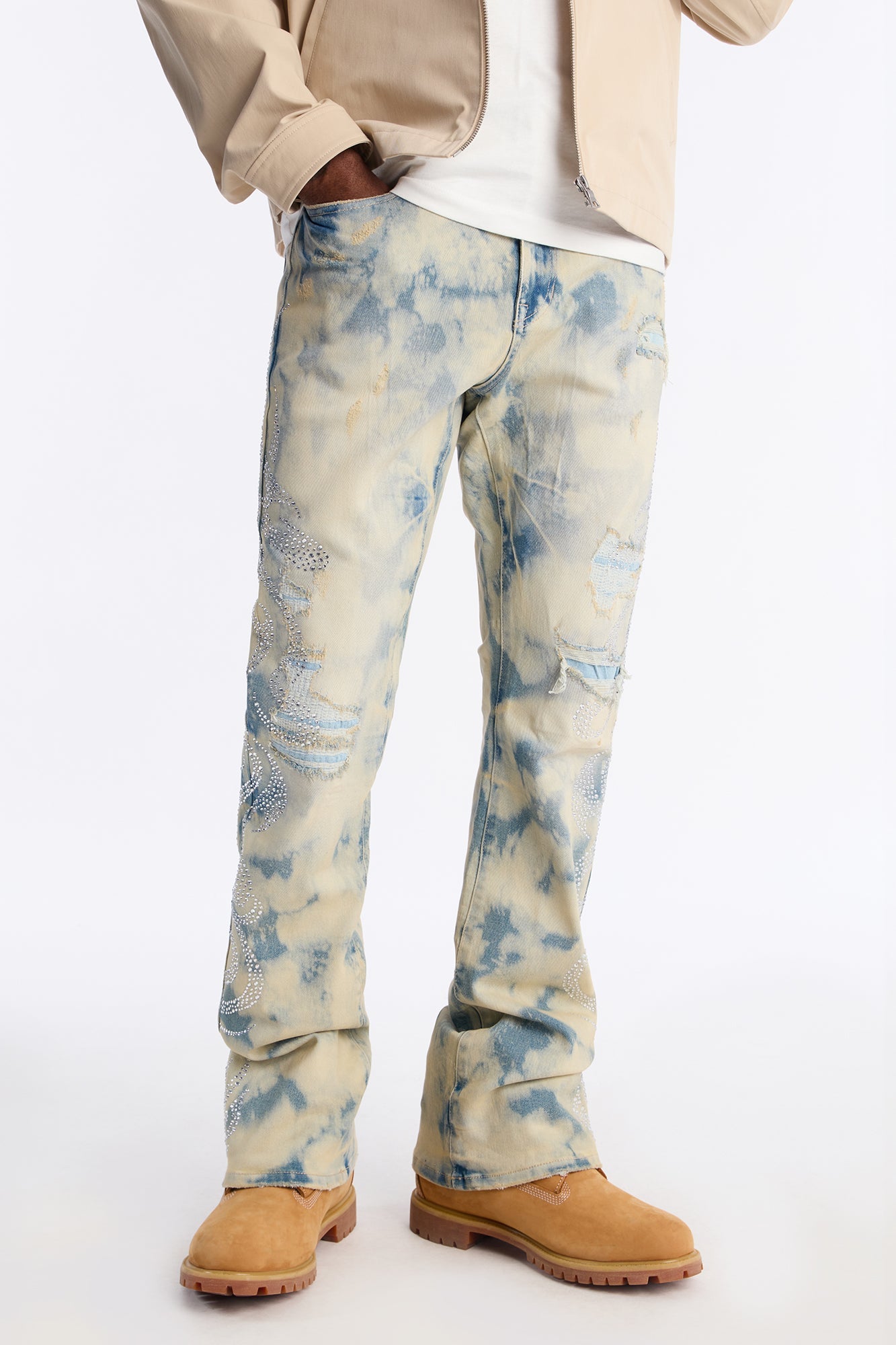 Stacked Skinny Flare Jeweled Storm Jean - Vintage Wash - image 1