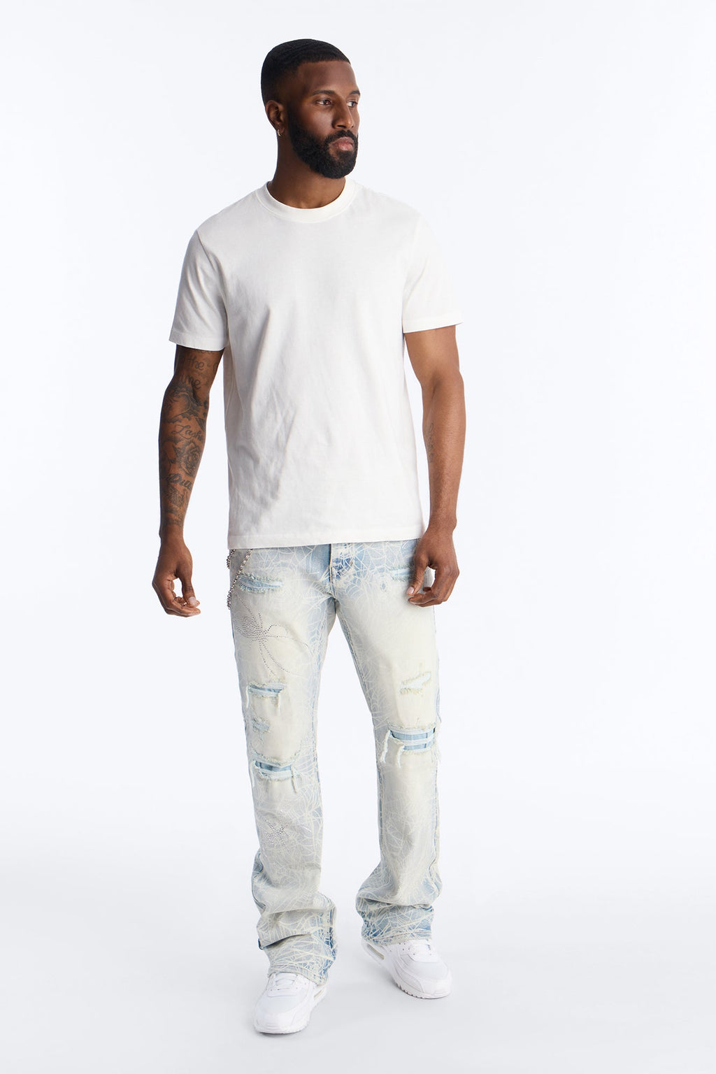 Stacked Skinny Flare Eternal Jeweled Web Jean - Light Wash - image 2